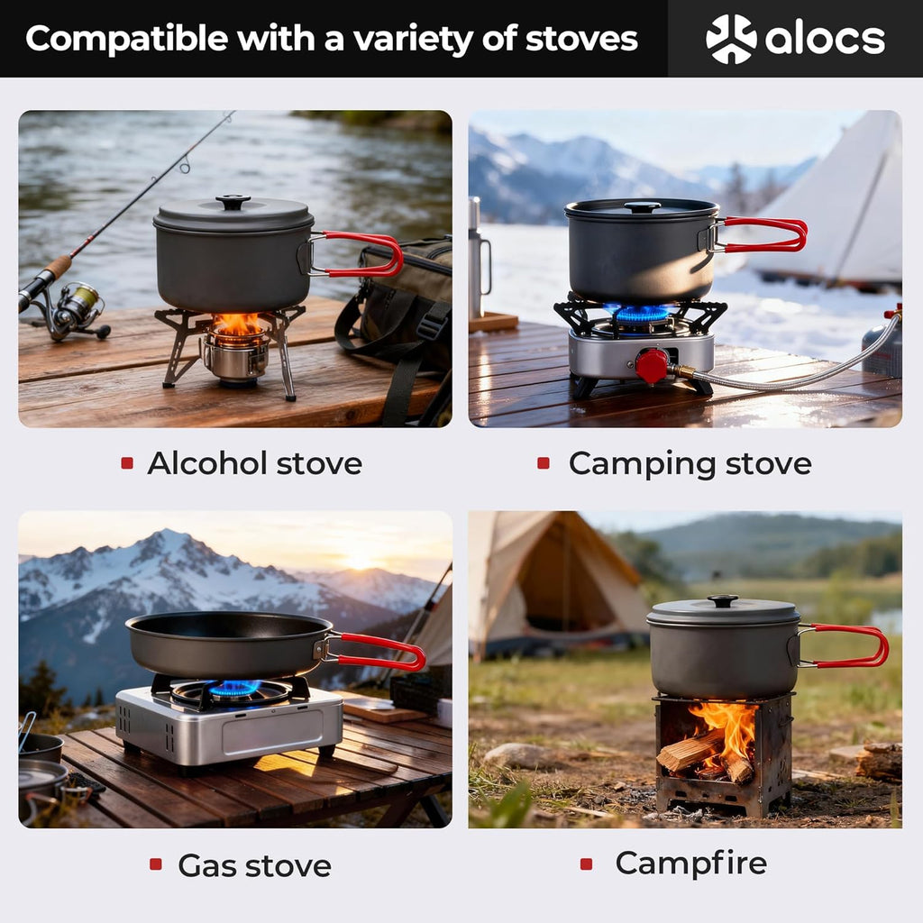 Camping Cookware Set Camping Gear, Compact Camping Pots and Pans Set, Durable Hard Alumina Camping Cooking Set for Outdoor Backpacking Camping Hiking Picnic, Included Mesh Carry Bag