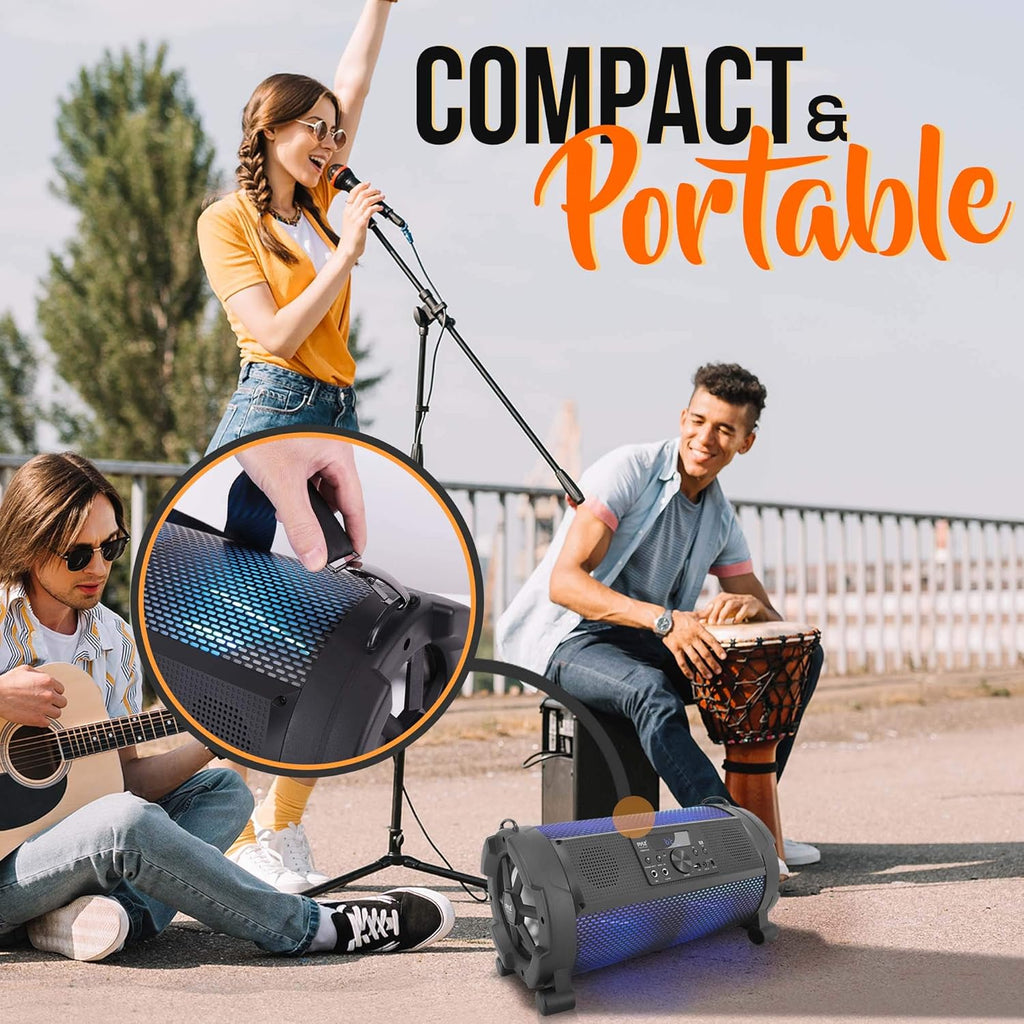 Wireless Portable Bluetooth Boombox Speaker - 500W 2.1Ch Rechargeable Boom Box Speaker Portable Barrel Loud Stereo System with Flashing LED, Digital LCD Display, AUX, USB, 1/4" Mic IN