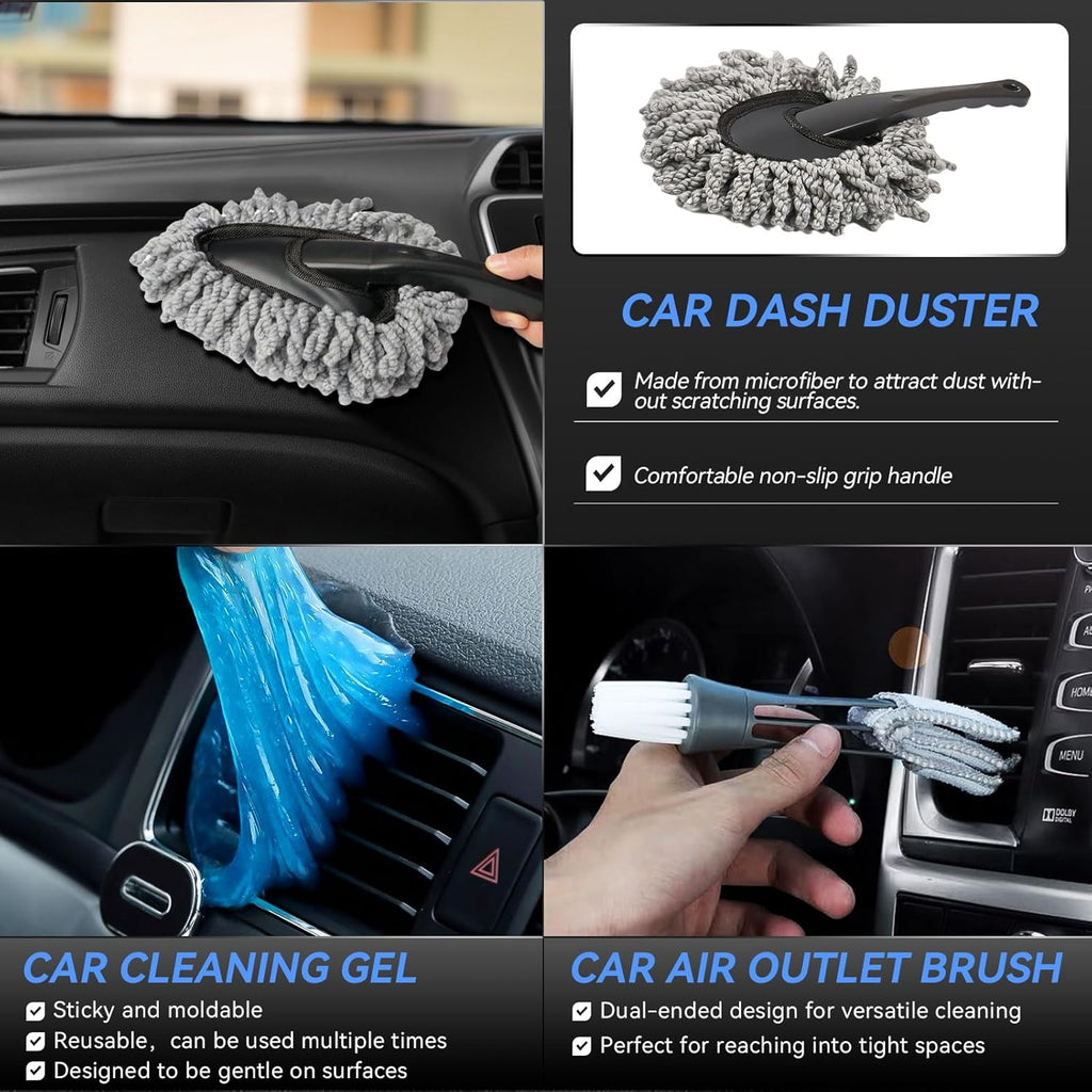 21Pcs Car Detailing Kit,Compelete Car Cleaning Kits Interior Cleaner with Detailing Brushes,Car Wash Kit with Cleaning Gel,Wash Mitt, Car Care Gift for Men