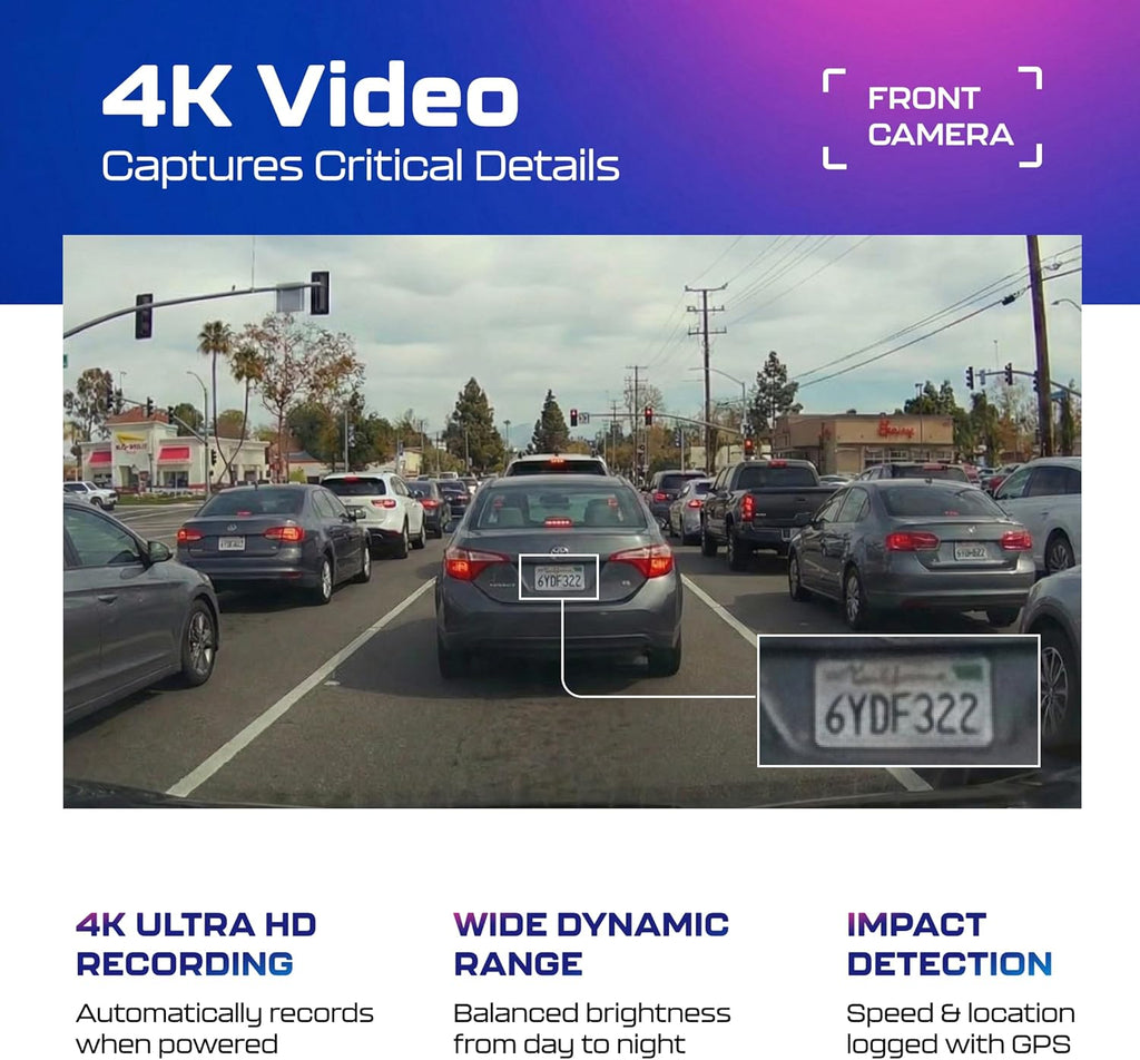 M550 3CH Dash Cam 4K - 3.19" Screen IR Night Vision - 24H Parking Mode - 3-Channel Dash Cam - Interior IR Camera - Built-In GPS & Wifi - Three-Mode Parking Monitor