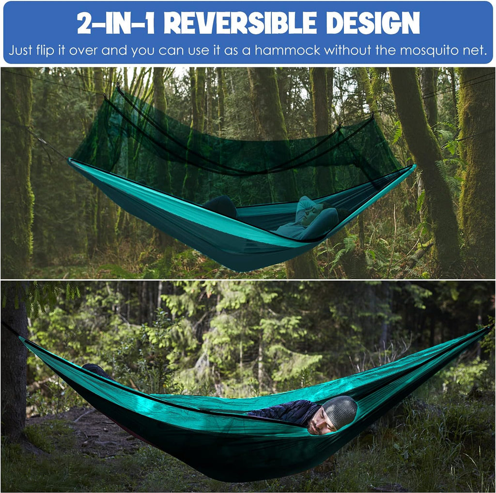 Camping Hammock - Camping Essentials, Double Hammock with Bug Net, Camping Gear Hammock for Outside, Hiking, and Travel (Turquoise & Seafoam)