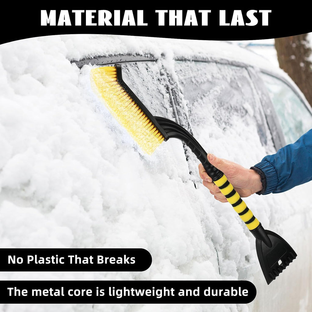 4 Pieces 27 Inch Snow Brush and Detachable Ice Scrapers for Car Windshield Automotive Snow Removal with Comfortable Foam Grip Winter Car Accessories for Cars, Trucks, Suvs(Yellow)