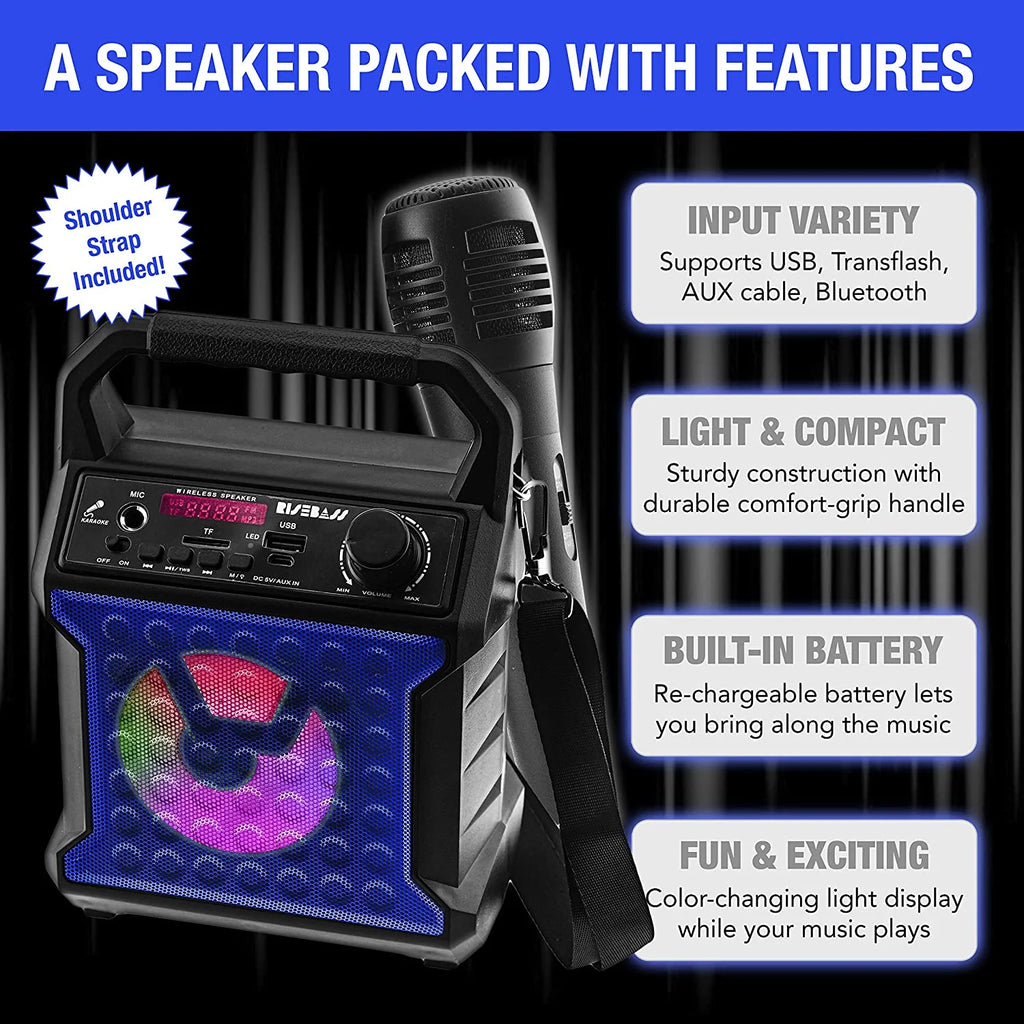 RISEBASS Karaoke Machine for Kids & Adults Singing Machine Speaker with Microphone, Blue