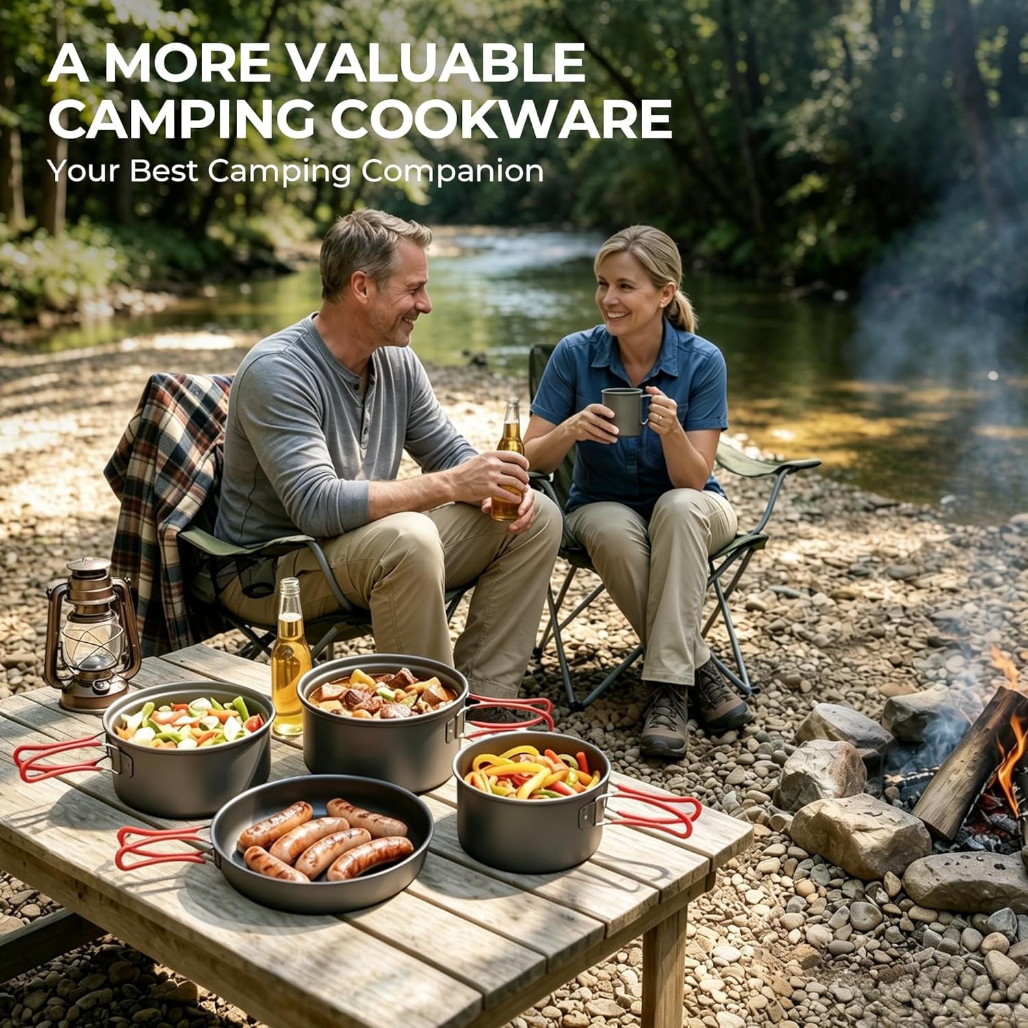 Camping Cookware Set Camping Gear, Compact Camping Pots and Pans Set, Durable Hard Alumina Camping Cooking Set for Outdoor Backpacking Camping Hiking Picnic, Included Mesh Carry Bag