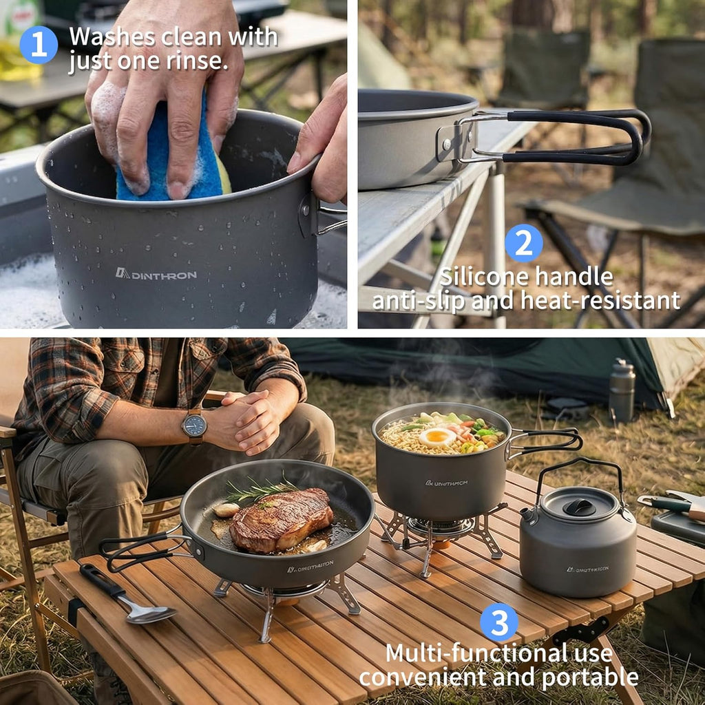 22-Piece Camping Cookware Set | Bare Hard-Anodized Aluminum Mess Kit with 3.1L Large Pot & 1.6L Camping Kettle | Uncoated Camping Kitchen Supplies & Backpacking Camping Kit
