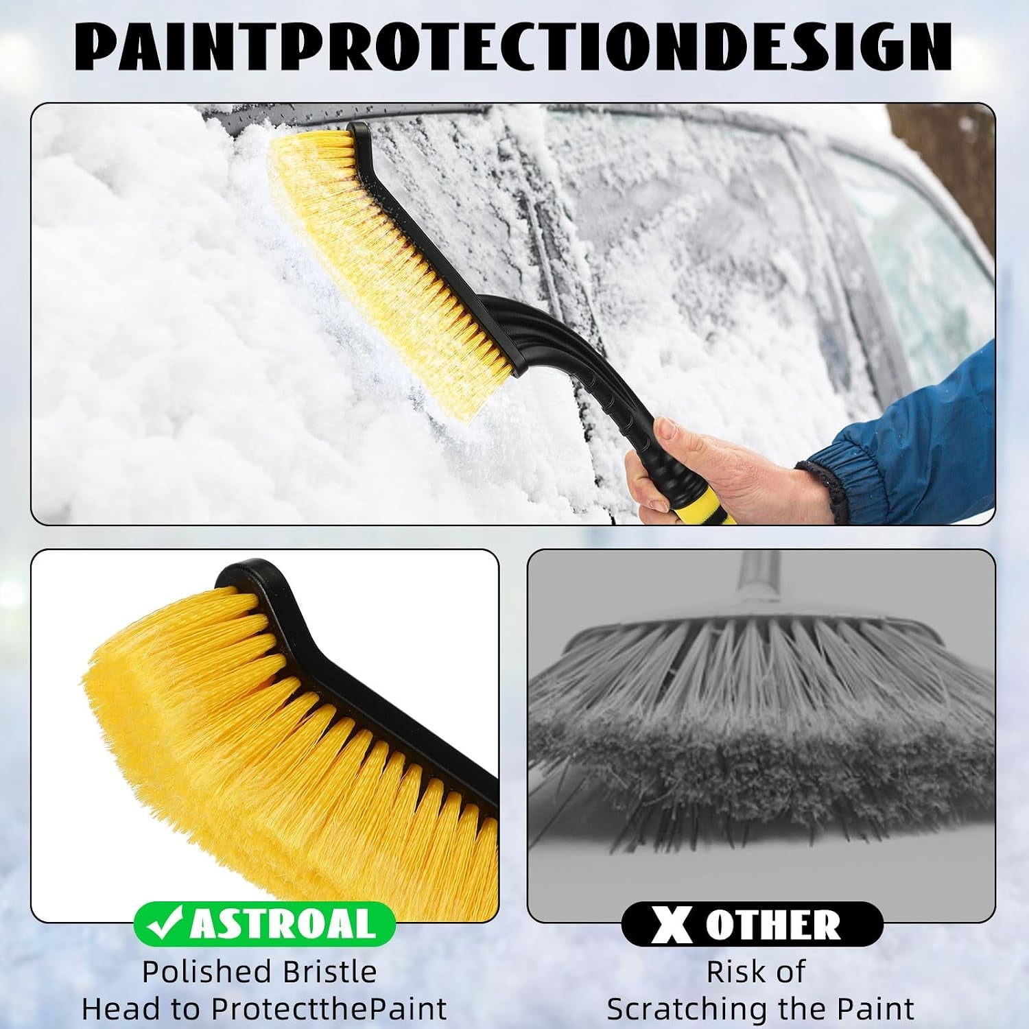 4 Pieces 27 Inch Snow Brush and Detachable Ice Scrapers for Car Windshield Automotive Snow Removal with Comfortable Foam Grip Winter Car Accessories for Cars, Trucks, Suvs(Yellow)