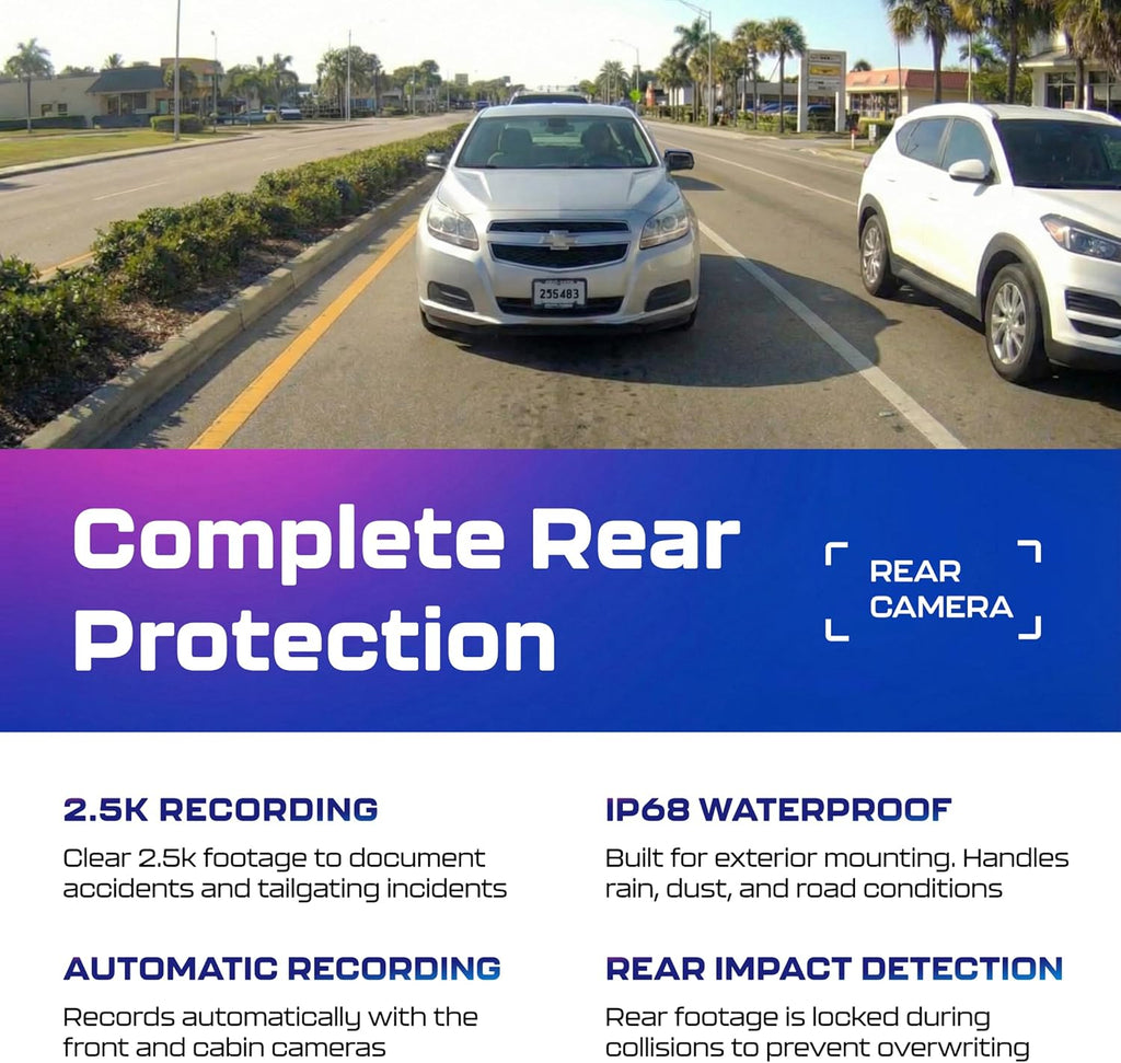 M550 3CH Dash Cam 4K - 3.19" Screen IR Night Vision - 24H Parking Mode - 3-Channel Dash Cam - Interior IR Camera - Built-In GPS & Wifi - Three-Mode Parking Monitor