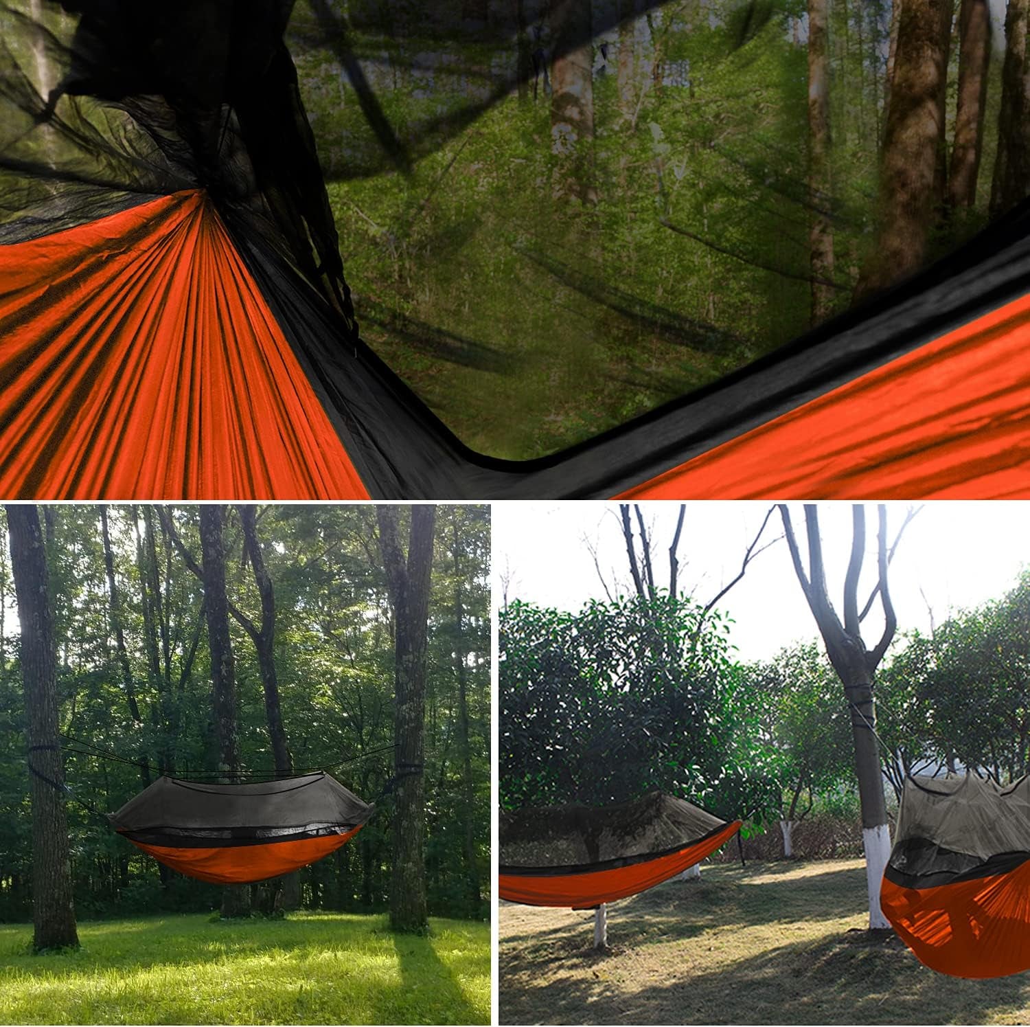 Camping Hammock - Camping Essentials, Double Hammock with Bug Net, Camping Gear Hammock for Outside, Hiking, and Travel (Orange & Black)