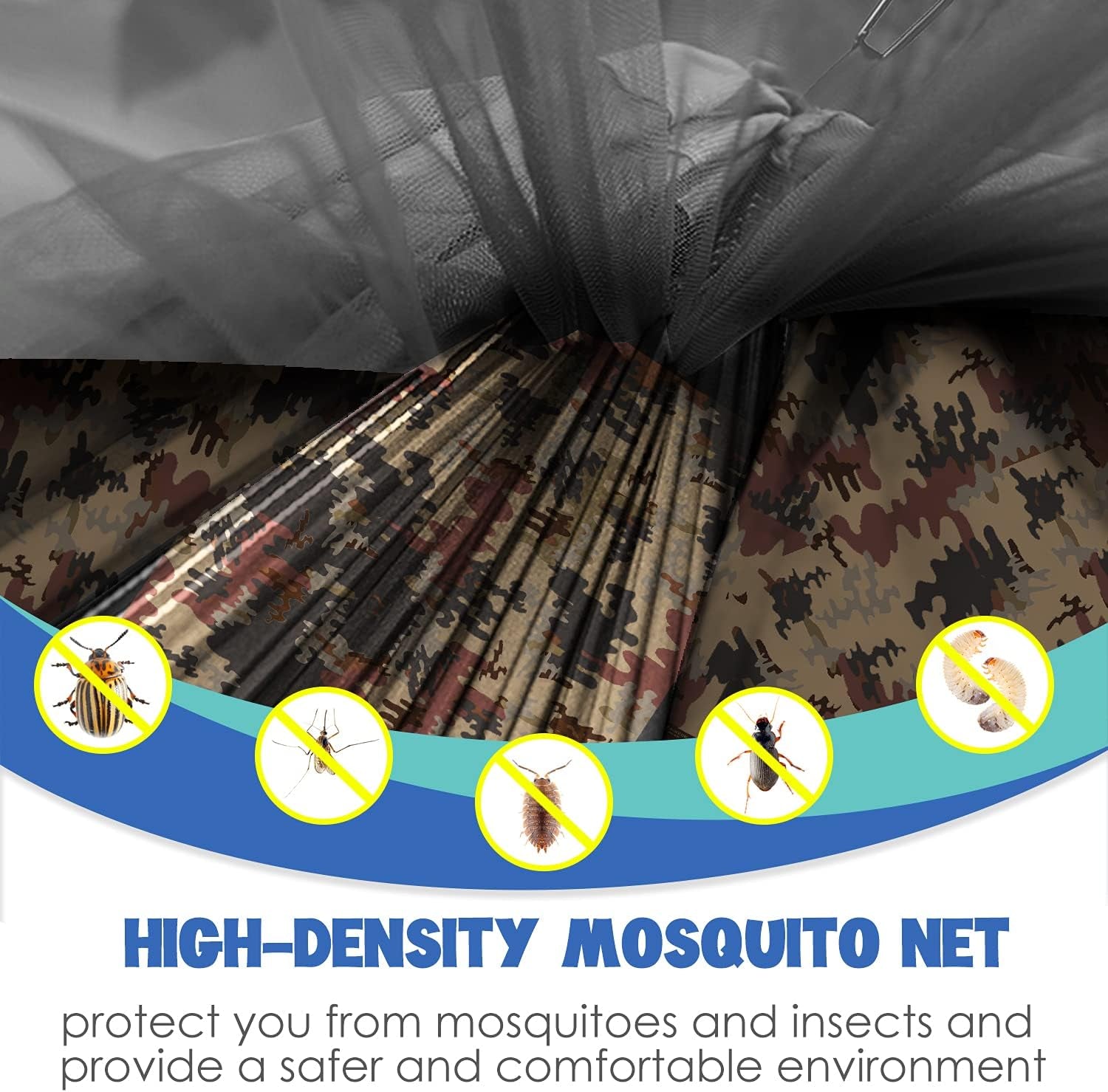 Camping Hammock - Camping Essentials, Double Hammock with Bug Net, Camping Gear Hammock for Outside, Hiking, and Travel (Camouflage)