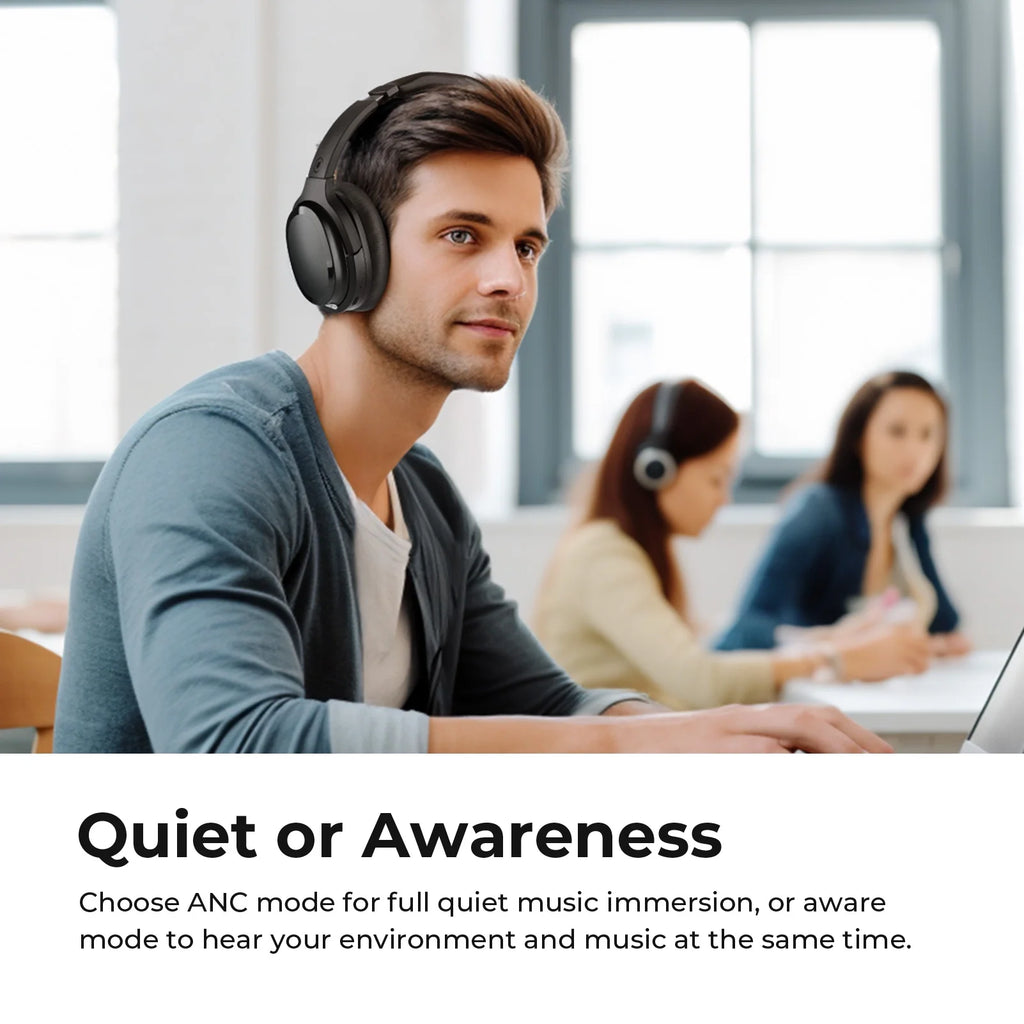 Premium Active Noise Cancelling Bluetooth Headphones - Wireless Over-Ear Design with Mic, Comfortable Protein Earpads, 30H Playtime, Foldable for Travel & Work - Sleek Black Finish
