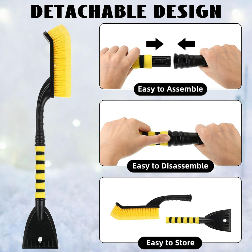4 Pieces 27 Inch Snow Brush and Detachable Ice Scrapers for Car Windshield Automotive Snow Removal with Comfortable Foam Grip Winter Car Accessories for Cars, Trucks, Suvs(Yellow)