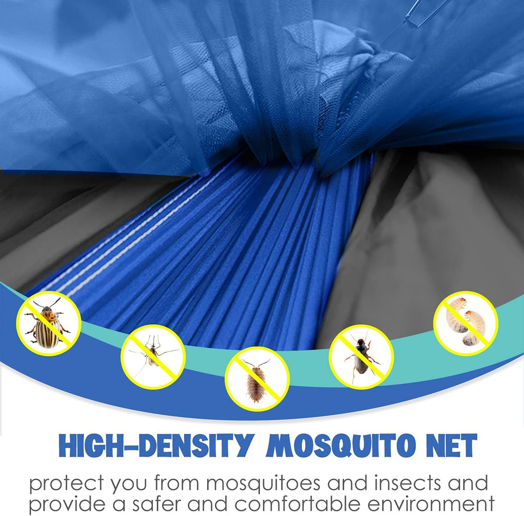Camping Hammock - Camping Essentials, Double Hammock with Bug Net, Camping Gear Hammock for Outside, Hiking, and Travel (Blue & Gray)