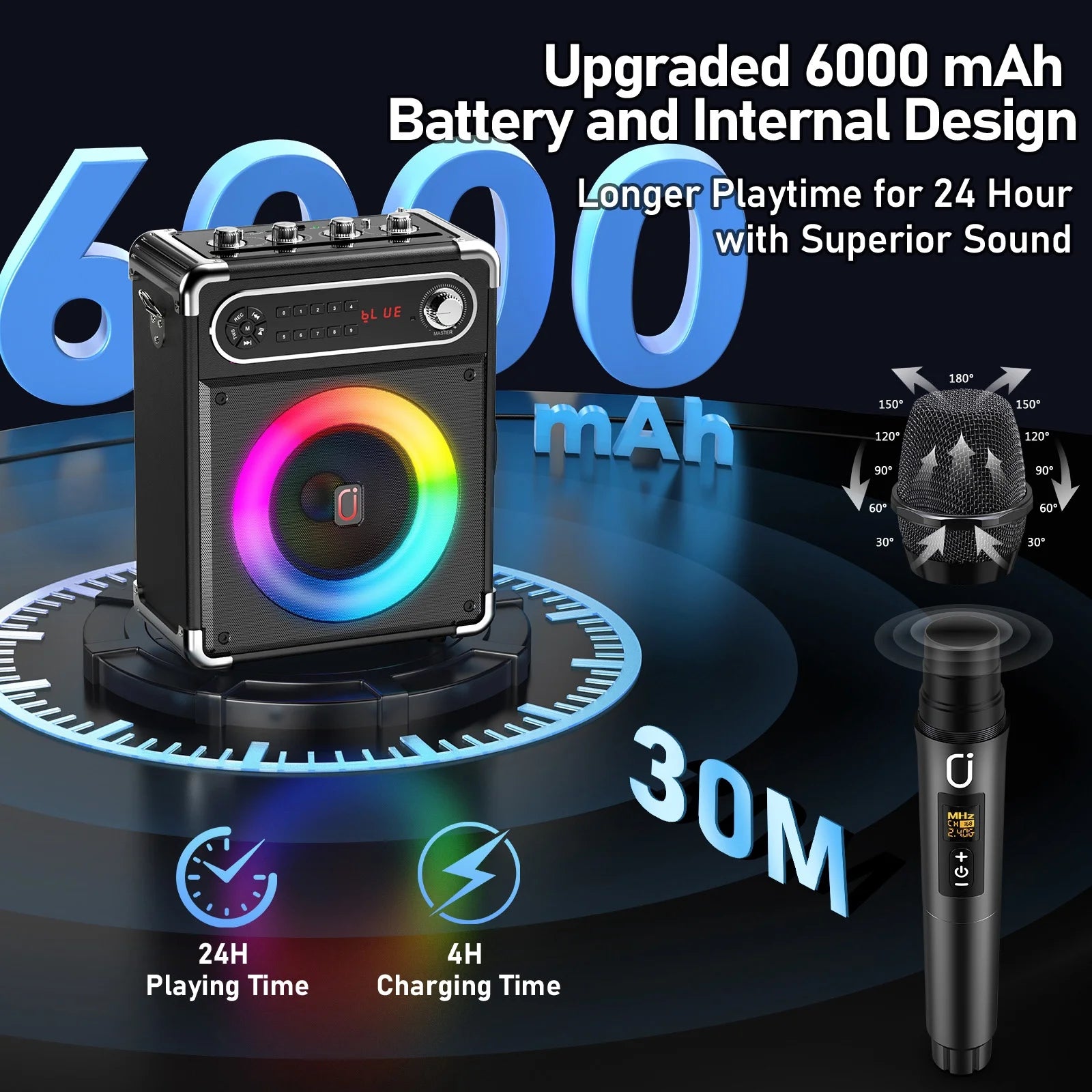 Karaoke Machine for Adult, Portable Bluetooth Speaker with 2 Microphones for Party, Pa System with Remote
