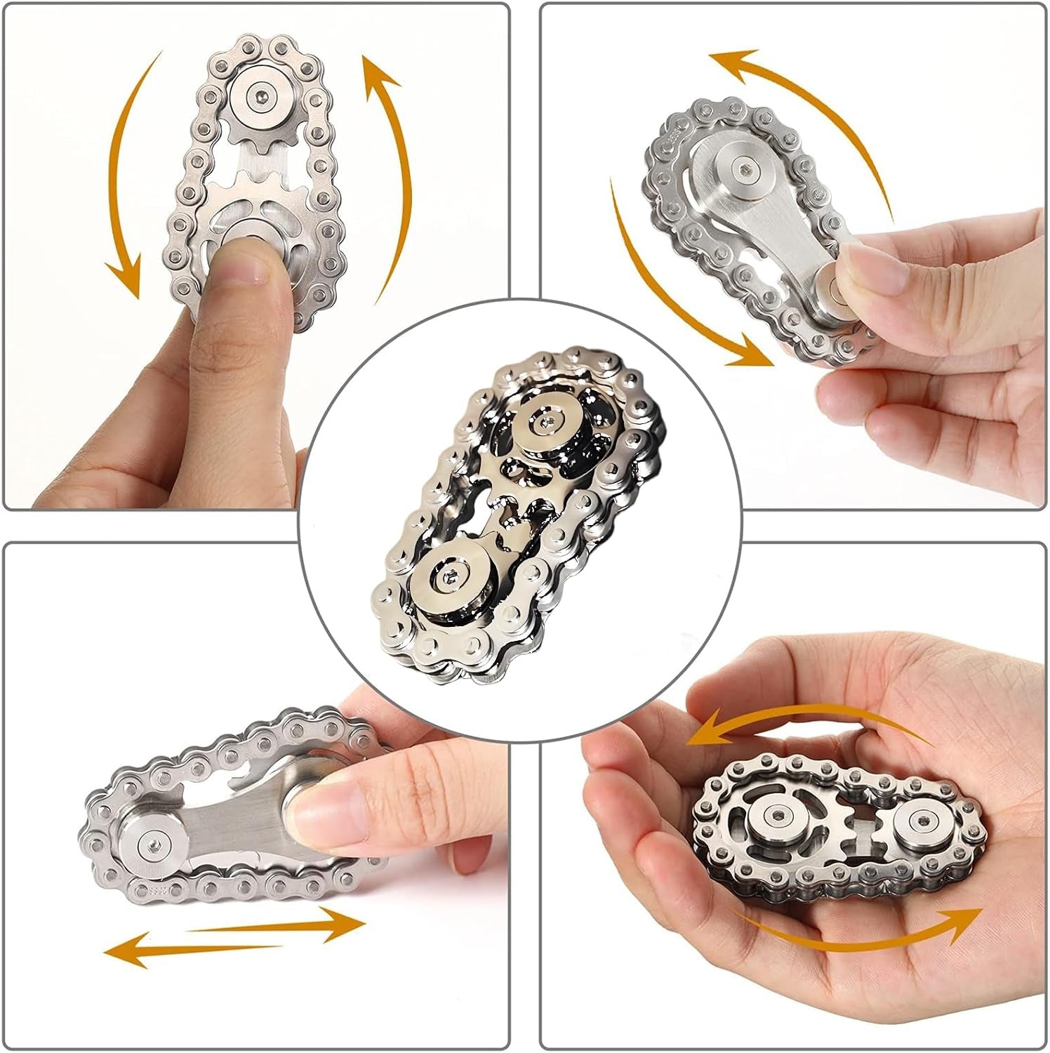 Fidget Spinners Toys for Adults & Teens - Metal Fidget Toy Bike Chain Fidget Sprocket Chain Fidgets Toy for Relief Anxiety ADHD Autism Cool Gadgets Desk Offices Gift Sensory Adult Fidget Toys（Silver）