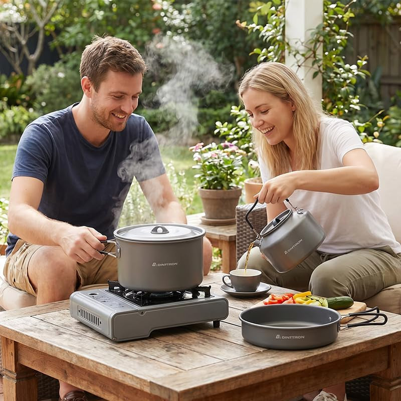 22-Piece Camping Cookware Set | Bare Hard-Anodized Aluminum Mess Kit with 3.1L Large Pot & 1.6L Camping Kettle | Uncoated Camping Kitchen Supplies & Backpacking Camping Kit