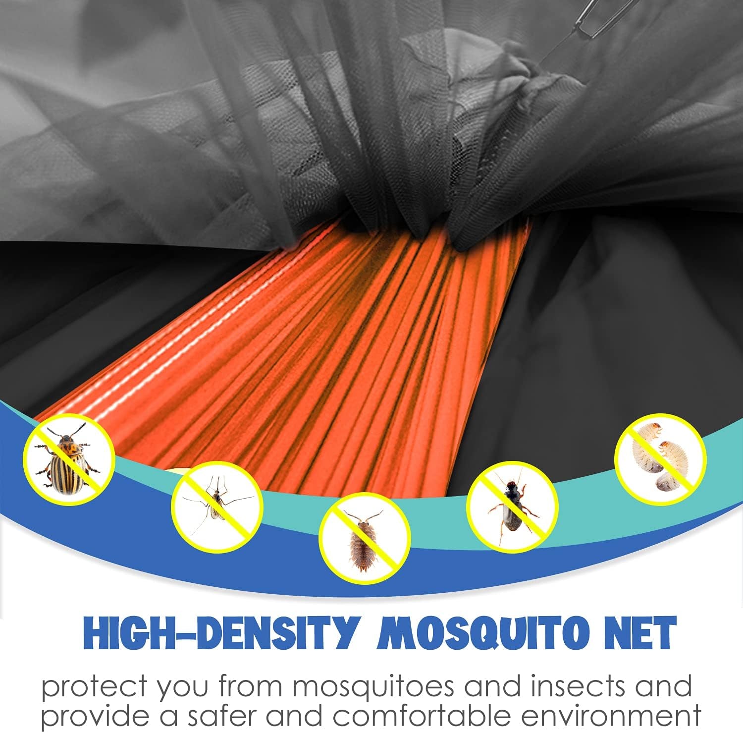 Camping Hammock - Camping Essentials, Double Hammock with Bug Net, Camping Gear Hammock for Outside, Hiking, and Travel (Orange & Black)