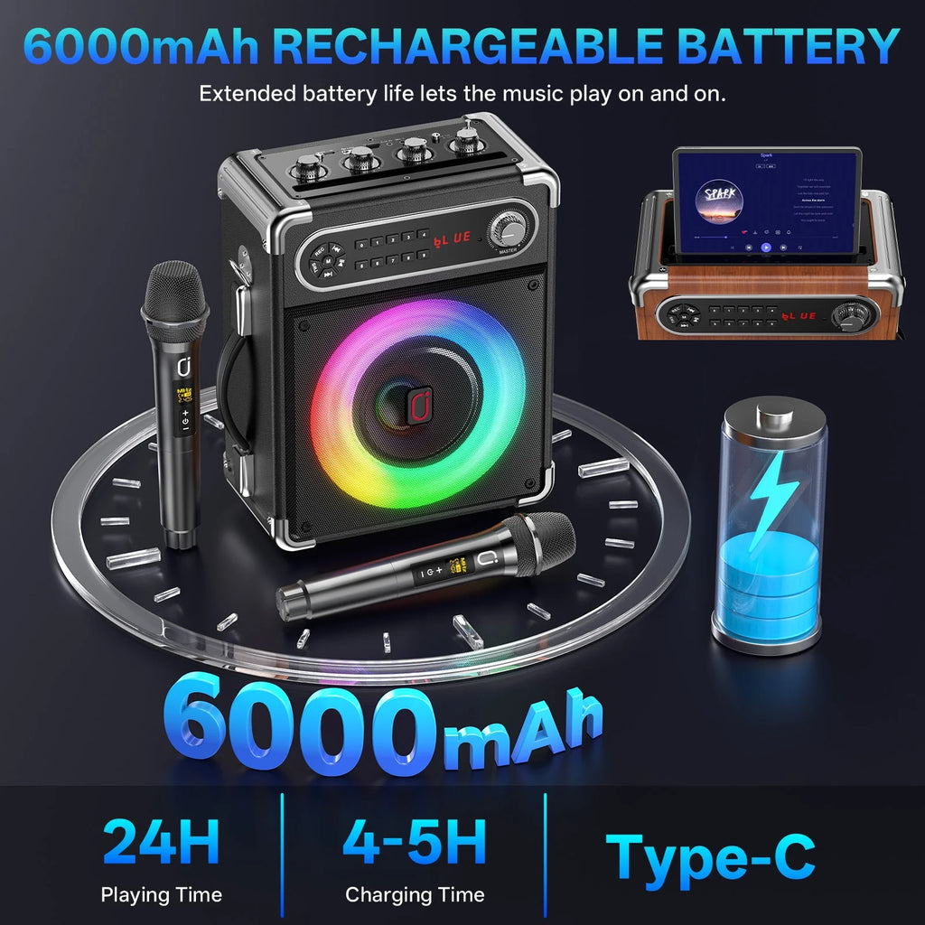 Karaoke Machine for Adult, Portable Bluetooth Speaker with 2 Microphones for Party, Pa System with Remote