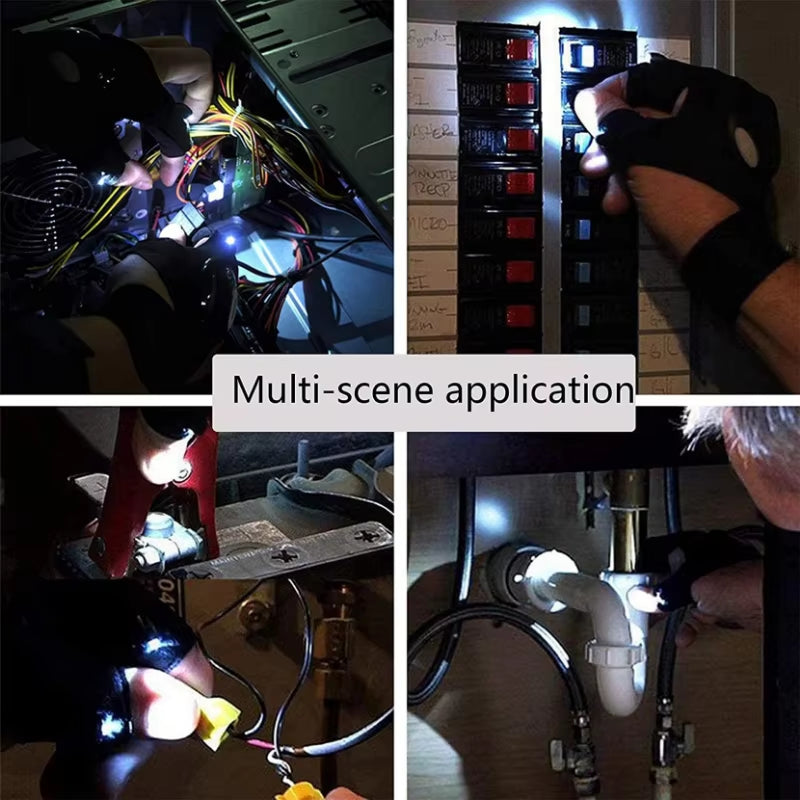 Motorcycle Cycling Gloves Fishing Gloves with LED Flashlight Night Light Waterproof Outdoor Repairing Glove Moto Accessories