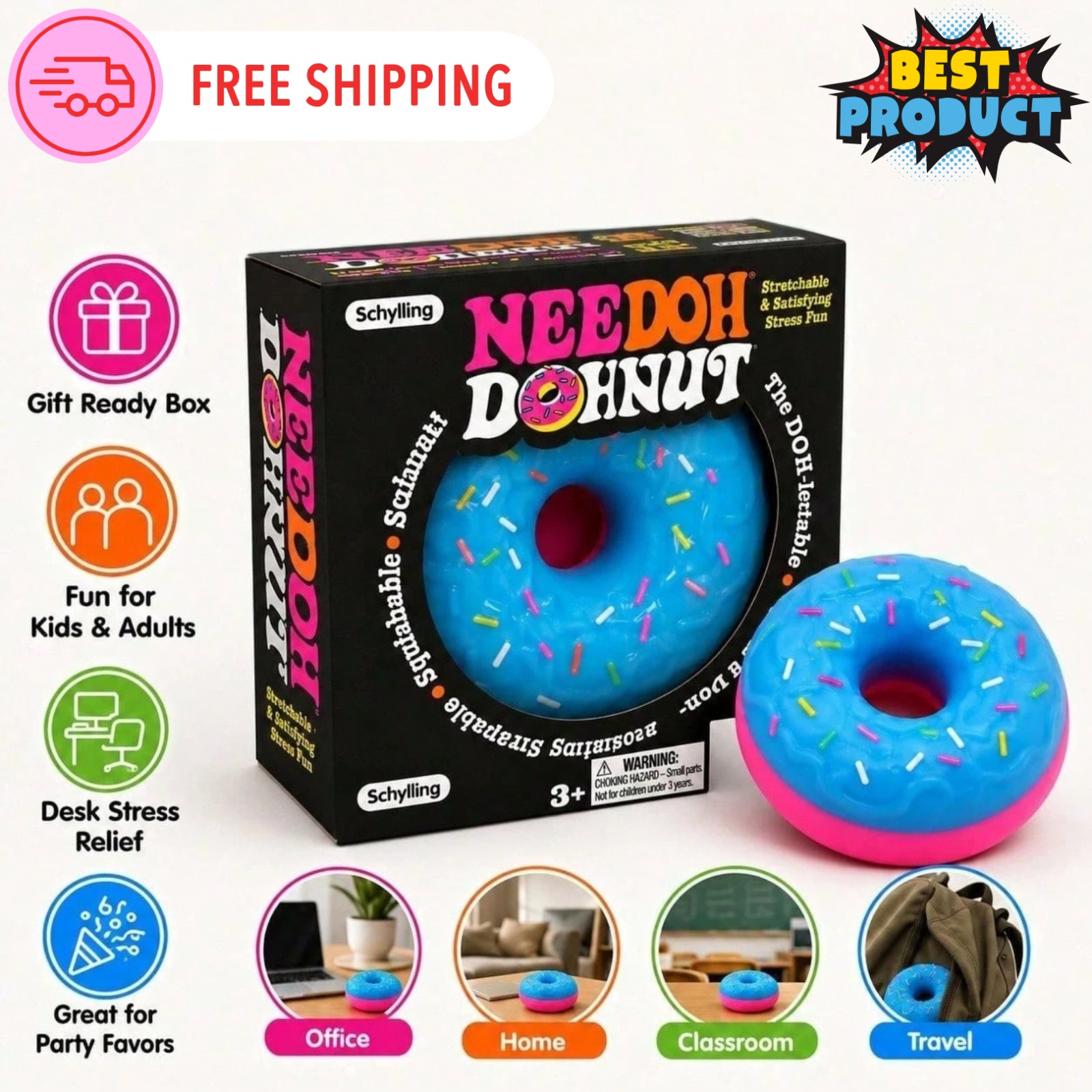 Needoh Dippin Dazzler Egg Donut Squishy Stress Relief Toy Fidget Anxiety Groovy