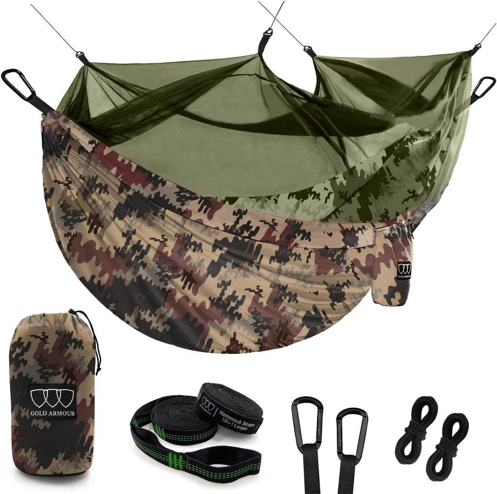 Camping Hammock - Camping Essentials, Double Hammock with Bug Net, Camping Gear Hammock for Outside, Hiking, and Travel (Camouflage)