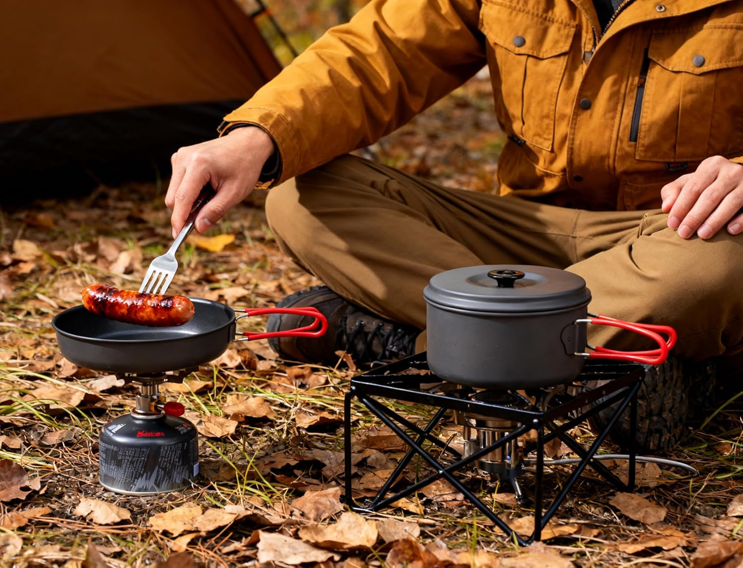 Camping Cookware Set Camping Gear, Compact Camping Pots and Pans Set, Durable Hard Alumina Camping Cooking Set for Outdoor Backpacking Camping Hiking Picnic, Included Mesh Carry Bag