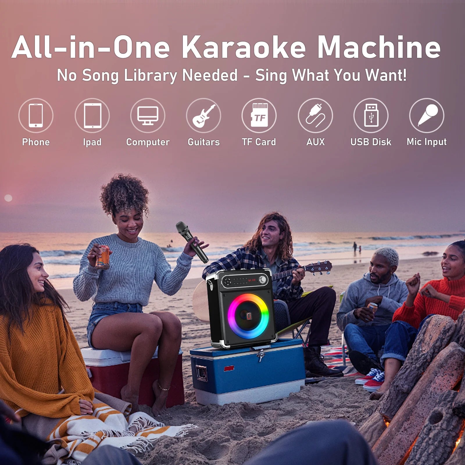 Karaoke Machine for Adult, Portable Bluetooth Speaker with 2 Microphones for Party, Pa System with Remote