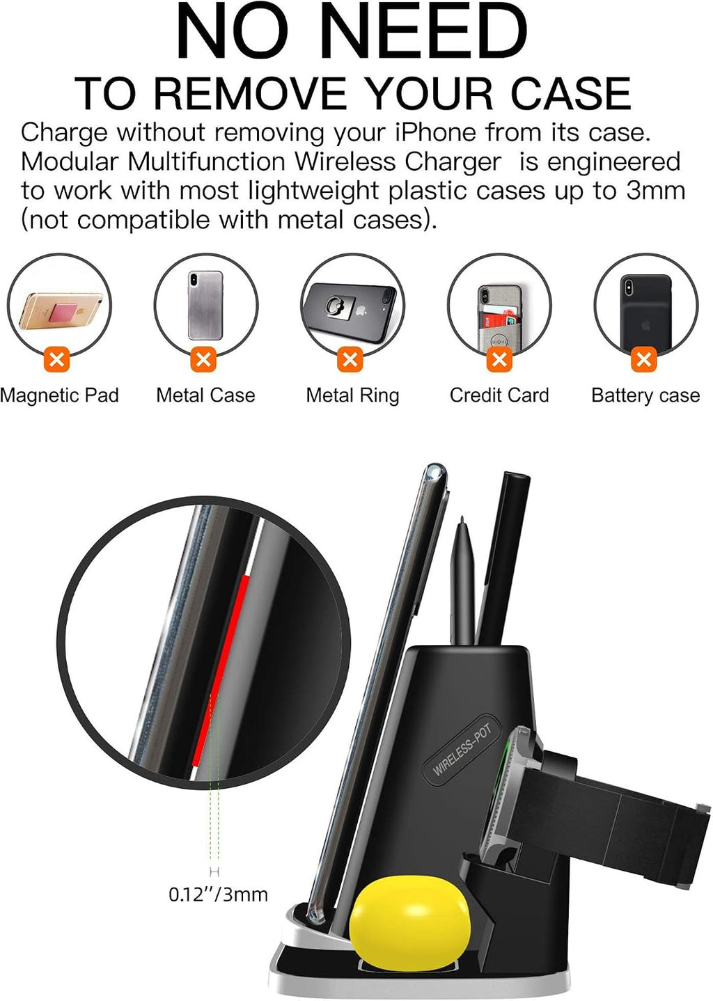 Wireless Charger 4 in 1 Qi Fast Charging Station for Multiple Devices Samsung Android Galaxy Watch 4/3,Active2,Gear S2/S3 Classic,Galaxy Buds/+/Live,Samsung S23/S22/S21/S21 Ultra/S20/S10/S7/Z Fold 3