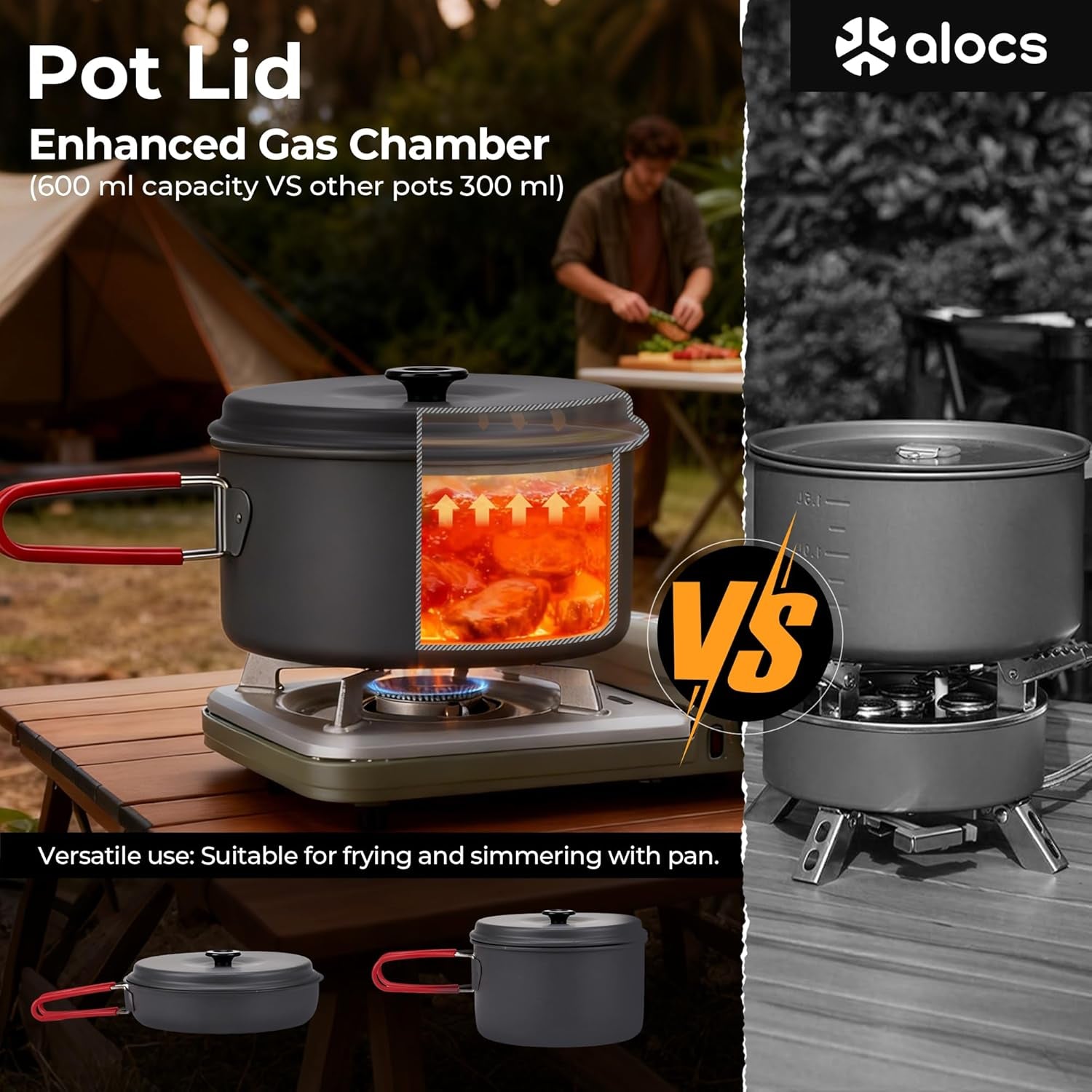 Camping Cookware Set Camping Gear, Compact Camping Pots and Pans Set, Durable Hard Alumina Camping Cooking Set for Outdoor Backpacking Camping Hiking Picnic, Included Mesh Carry Bag
