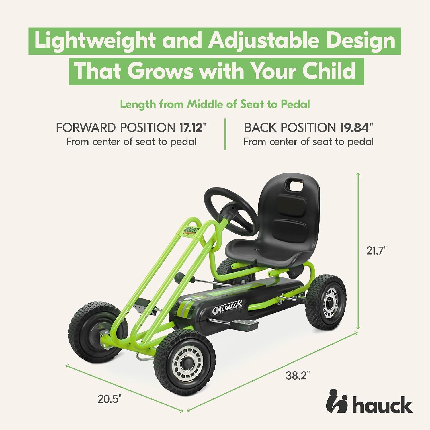 Kids Pedal Go Kart, 4 Wheel Bike Cart, Ride for Ages 4-8, Green- Outdoor Bicycle Karts with Plastic Wheels for Boys and Girls