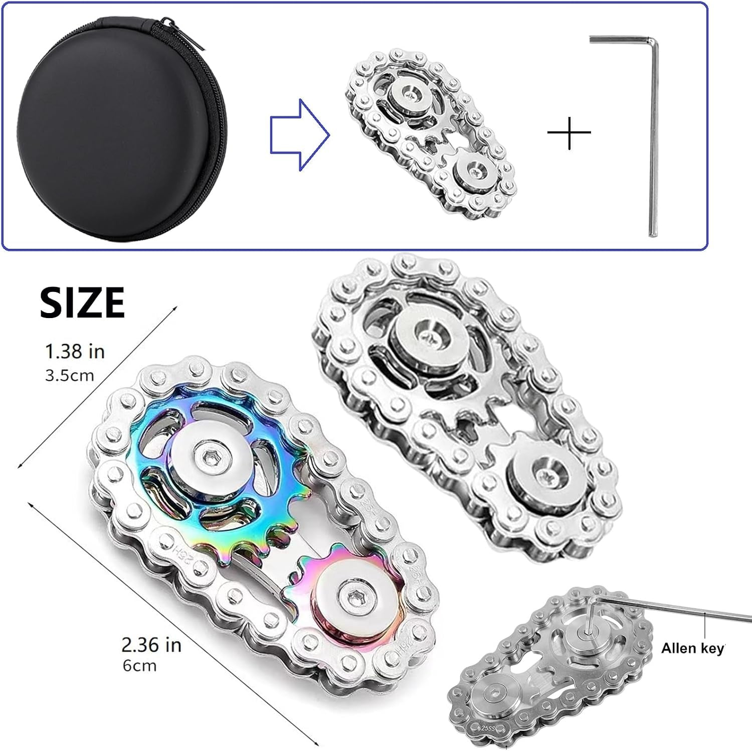Fidget Spinners Toys for Adults & Teens - Metal Fidget Toy Bike Chain Fidget Sprocket Chain Fidgets Toy for Relief Anxiety ADHD Autism Cool Gadgets Desk Offices Gift Sensory Adult Fidget Toys（Silver）
