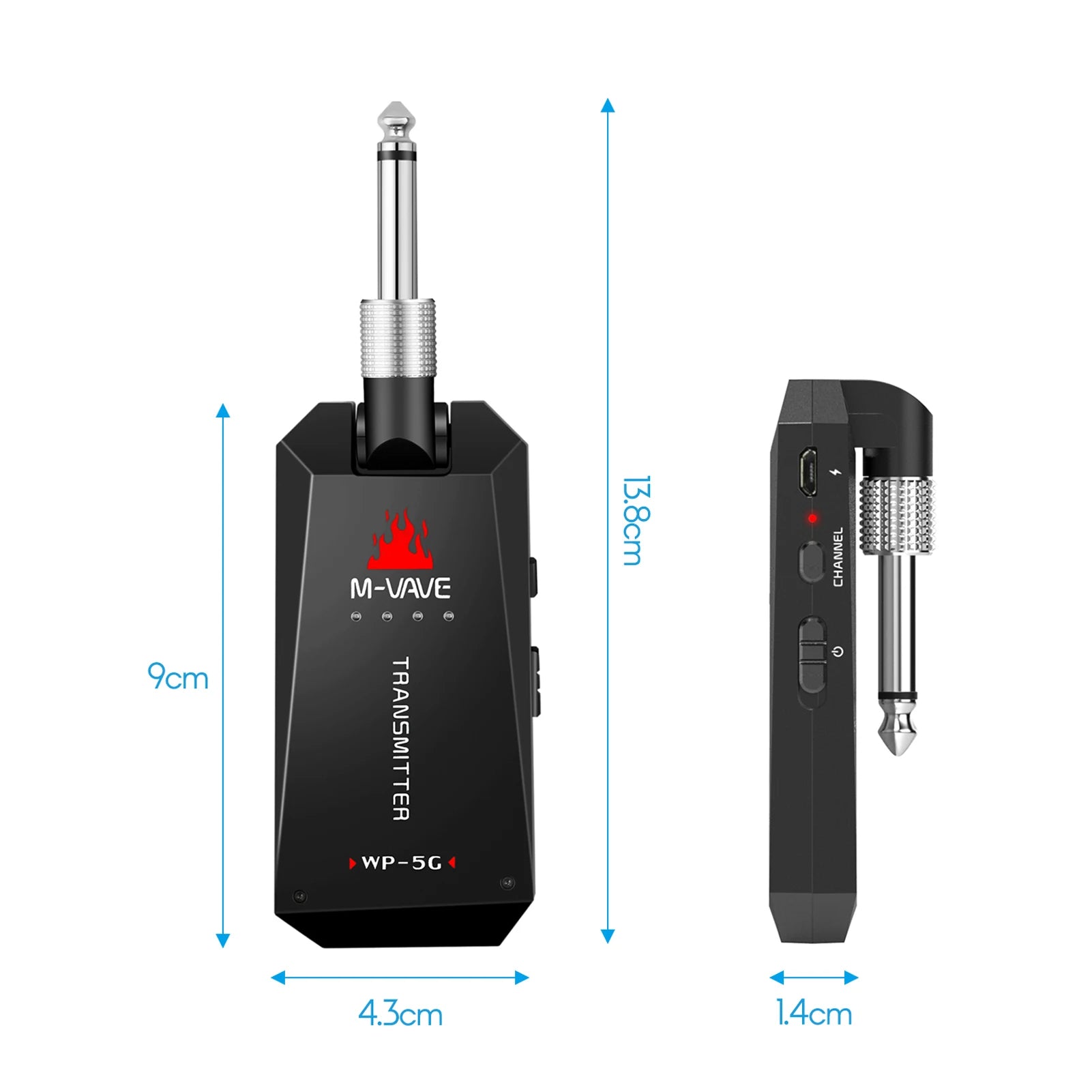 WP-5G 5.8G Wireless Guitar System Rechargeable Audio Transmitter Receiver Guitar Amplifier Guitar Accessory Type-C Cable