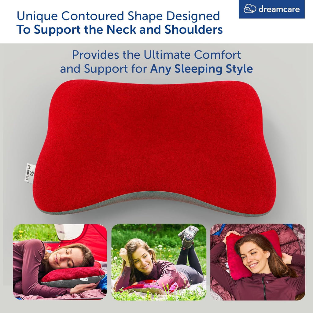 Camping Pillow, Memory Foam Travel Pillow, Camping Accessories - Small Pillow Camping Essentials Camping Pillows for Sleeping, Backpacking Pillow, Travel Pillows for Sleeping (Small,Red)