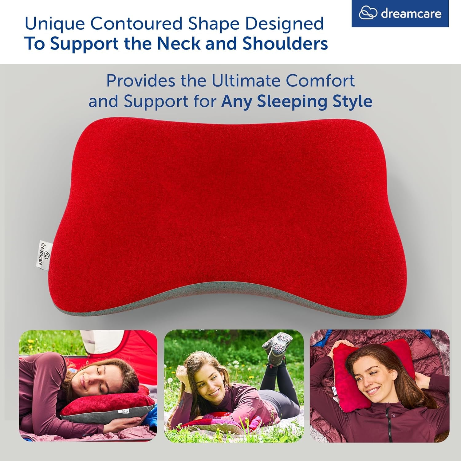 Camping Pillow, Memory Foam Travel Pillow, Camping Accessories - Small Pillow Camping Essentials Camping Pillows for Sleeping, Backpacking Pillow, Travel Pillows for Sleeping (Small,Red)
