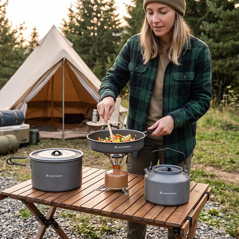 22-Piece Camping Cookware Set | Bare Hard-Anodized Aluminum Mess Kit with 3.1L Large Pot & 1.6L Camping Kettle | Uncoated Camping Kitchen Supplies & Backpacking Camping Kit