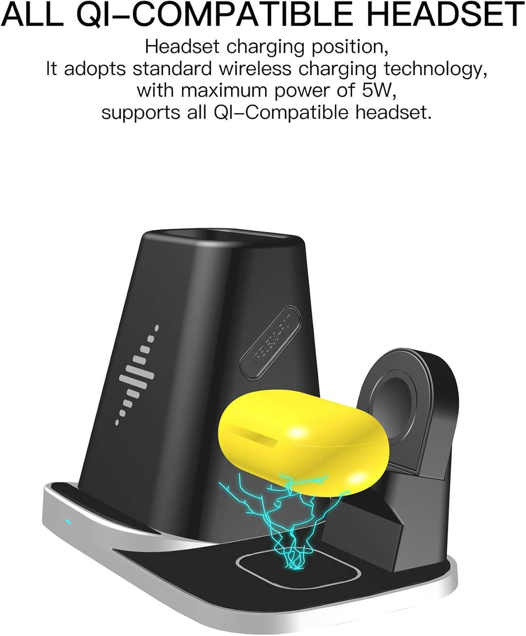 Wireless Charger 4 in 1 Qi Fast Charging Station for Multiple Devices Samsung Android Galaxy Watch 4/3,Active2,Gear S2/S3 Classic,Galaxy Buds/+/Live,Samsung S23/S22/S21/S21 Ultra/S20/S10/S7/Z Fold 3