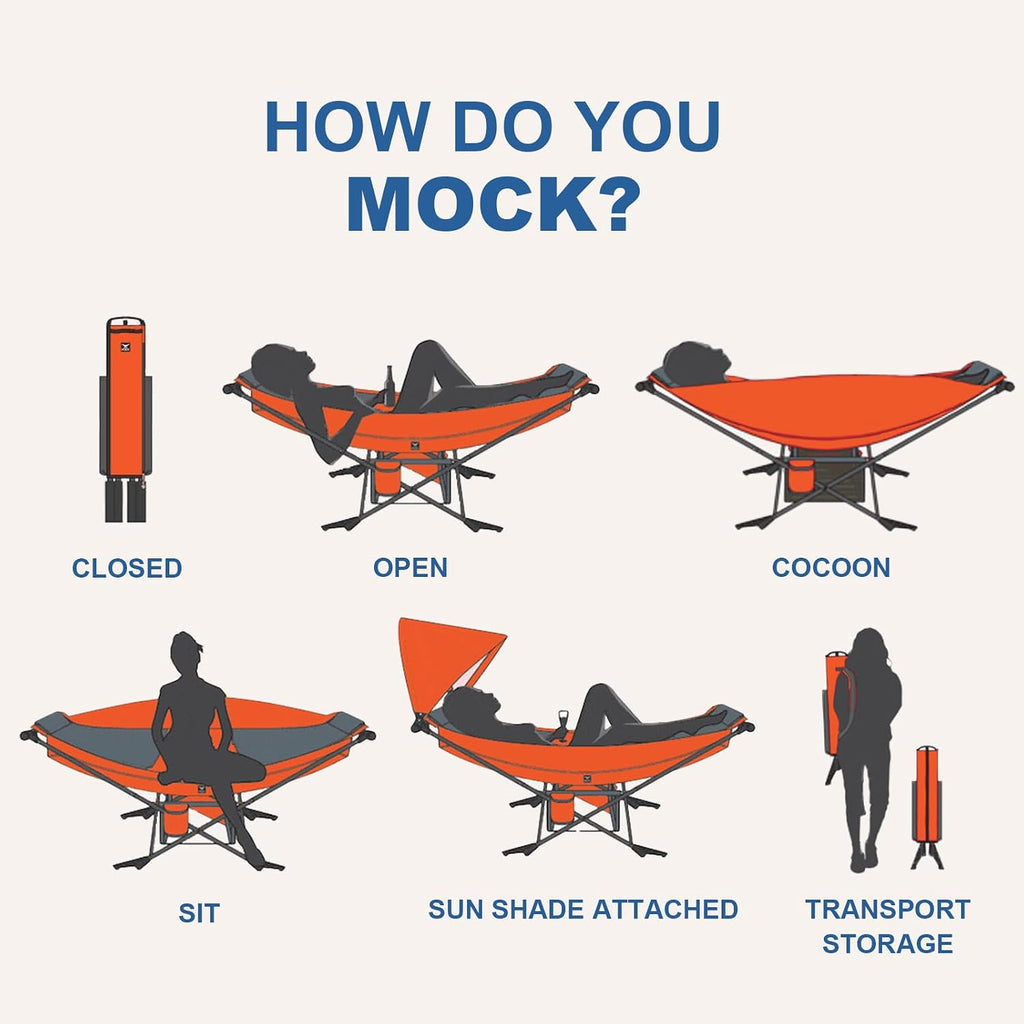 Portable Hammock with Stand, World'S Best Mock ONE® Hammock, Compact Folding Framed Hammock with Adjustable Sunshade Canopy for Park, Backyard, Garden, Camping, Hiking, Mountaineering, Beaches- Blue