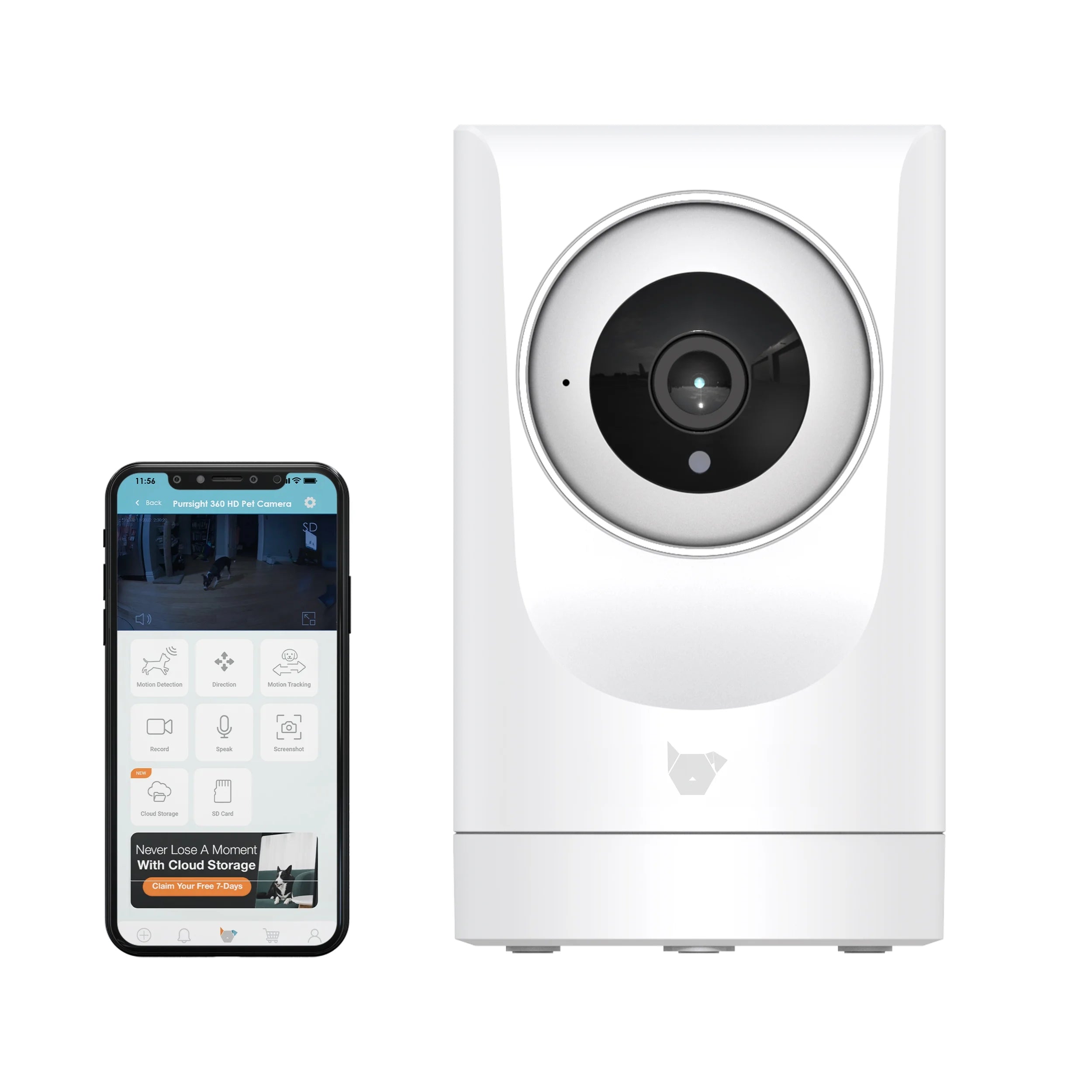 (2 Pack)  Purrsight 360° Smart Pet Camera, 1080P HD, Wireless, 2-Way Audio