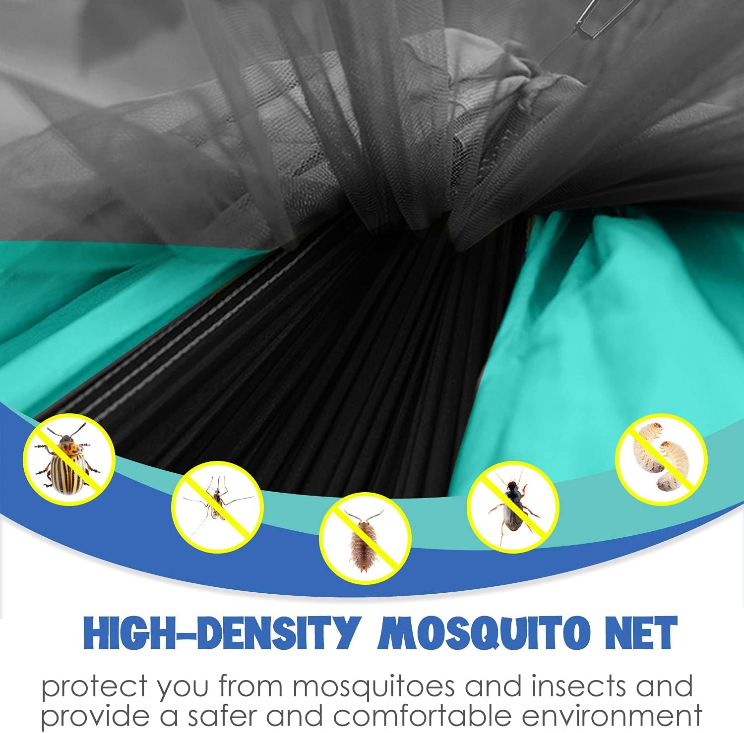 Camping Hammock - Camping Essentials, Double Hammock with Bug Net, Camping Gear Hammock for Outside, Hiking, and Travel (Black & Seafoam)