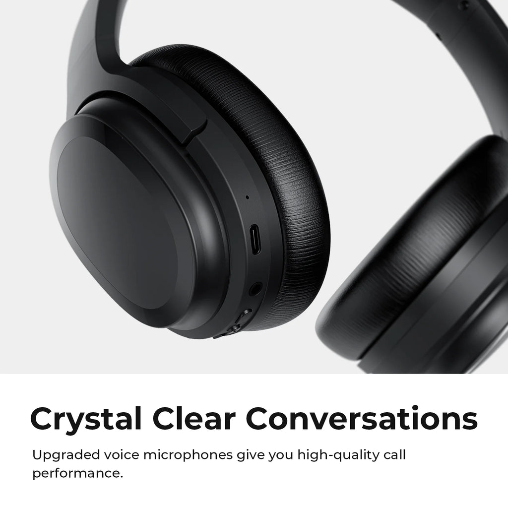 Premium Active Noise Cancelling Bluetooth Headphones - Wireless Over-Ear Design with Mic, Comfortable Protein Earpads, 30H Playtime, Foldable for Travel & Work - Sleek Black Finish