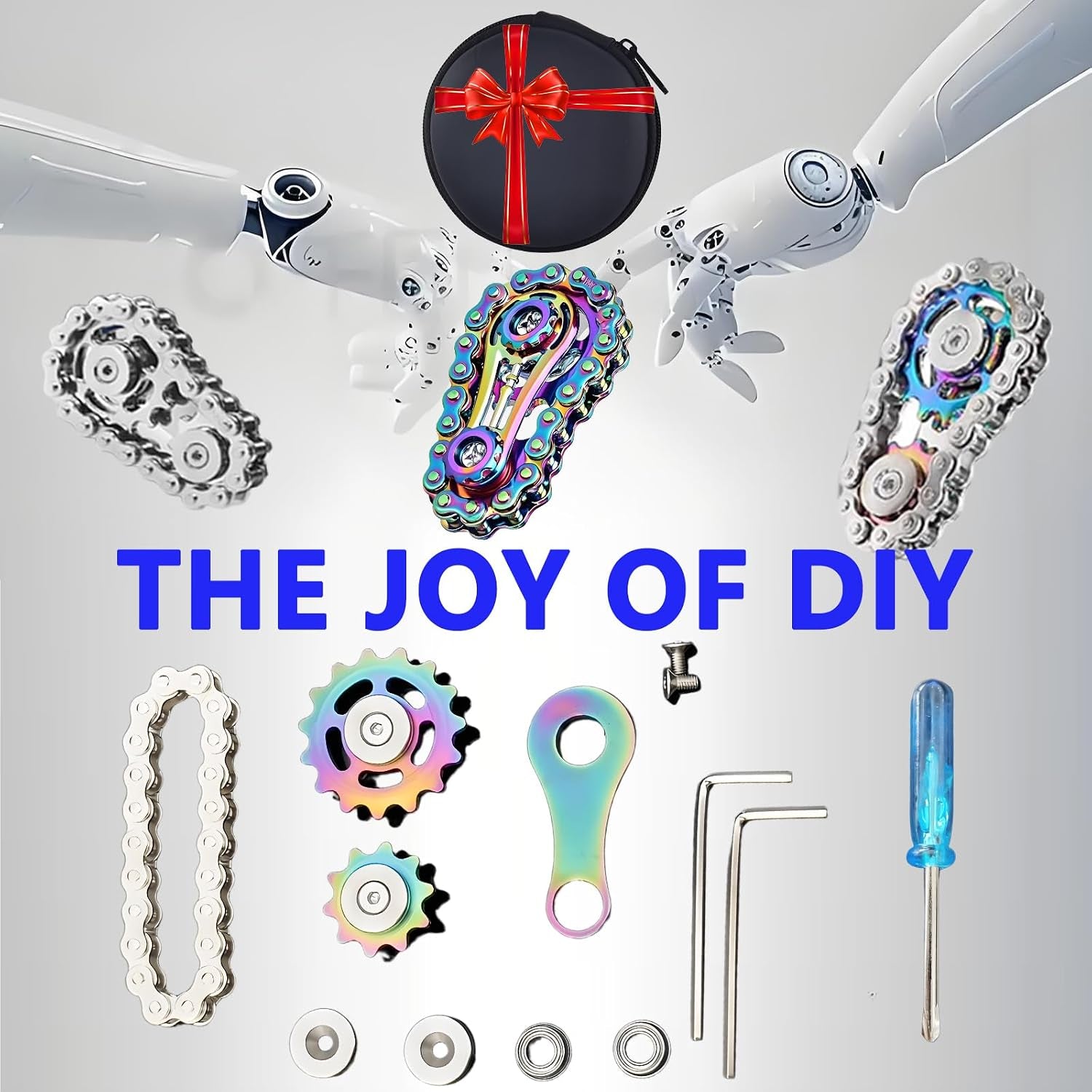 Fidget Spinners Toys for Adults & Teens - Metal Fidget Toy Bike Chain Fidget Sprocket Chain Fidgets Toy for Relief Anxiety ADHD Autism Cool Gadgets Desk Offices Gift Sensory Adult Fidget Toys（Silver）