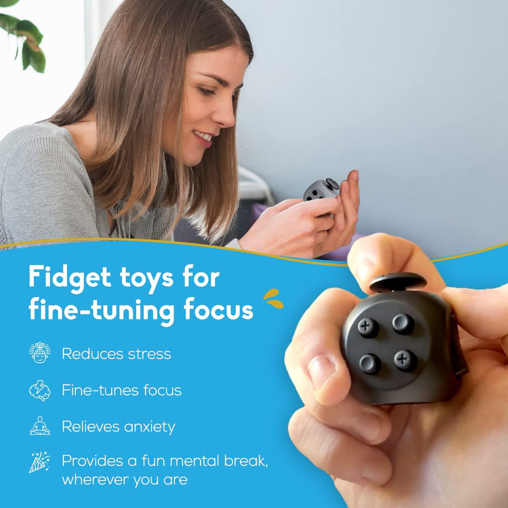Thefube Fidget Cube, 6-Sided Stress Relief Infinity Cube for Adults & Kids, Boosts Concentration, Mindfulness Aid, Silent & Audible Modes, Stocking Suffers for Boys, Kids and Adults (Midnight)