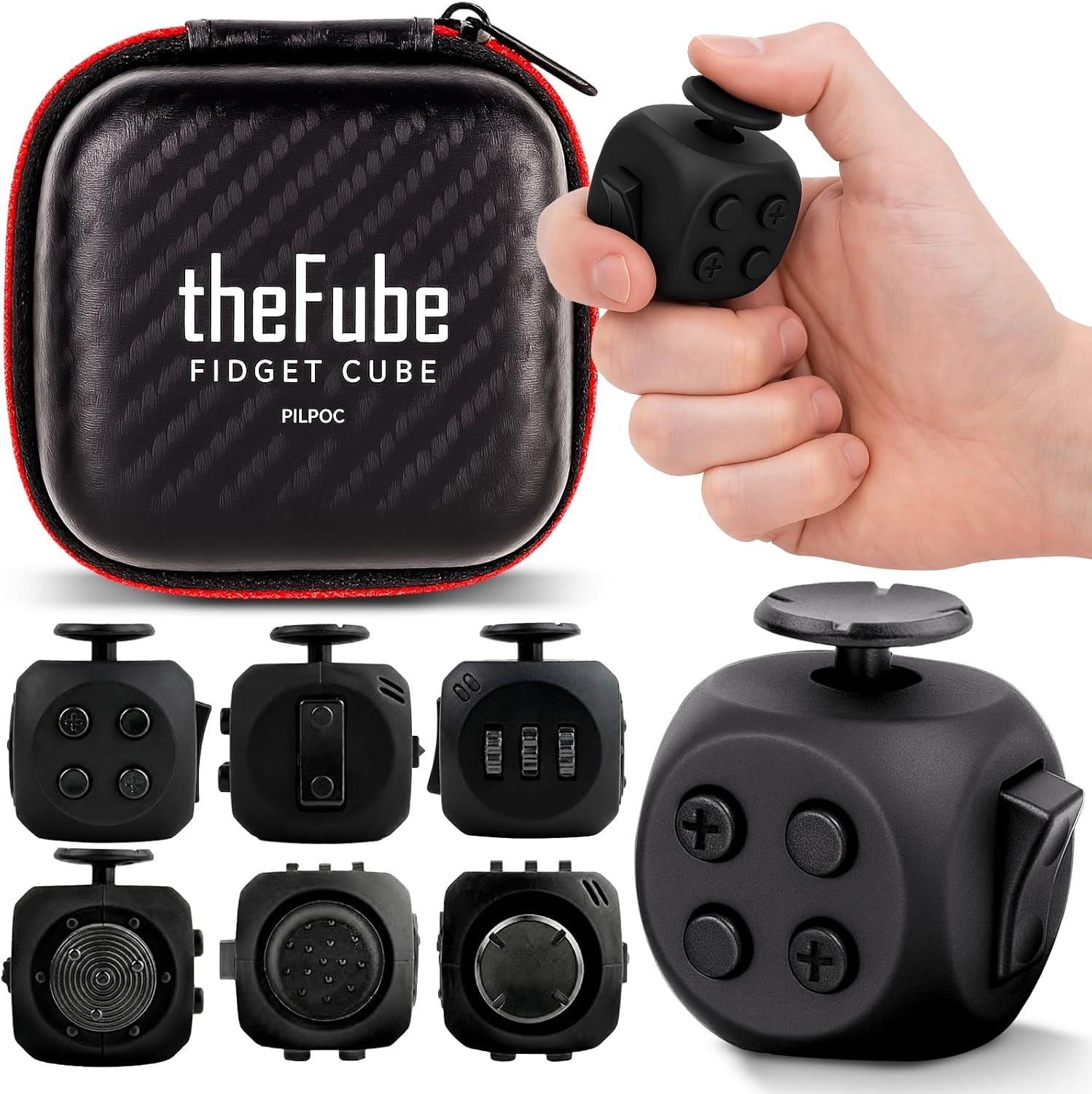 Thefube Fidget Cube, 6-Sided Stress Relief Infinity Cube for Adults & Kids, Boosts Concentration, Mindfulness Aid, Silent & Audible Modes, Stocking Suffers for Boys, Kids and Adults (Midnight)