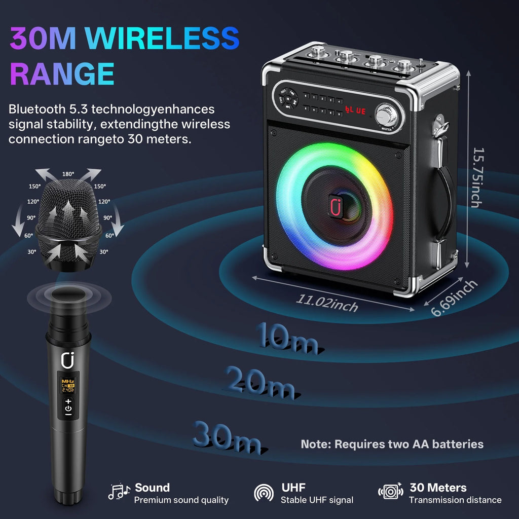 Karaoke Machine for Adult, Portable Bluetooth Speaker with 2 Microphones for Party, Pa System with Remote