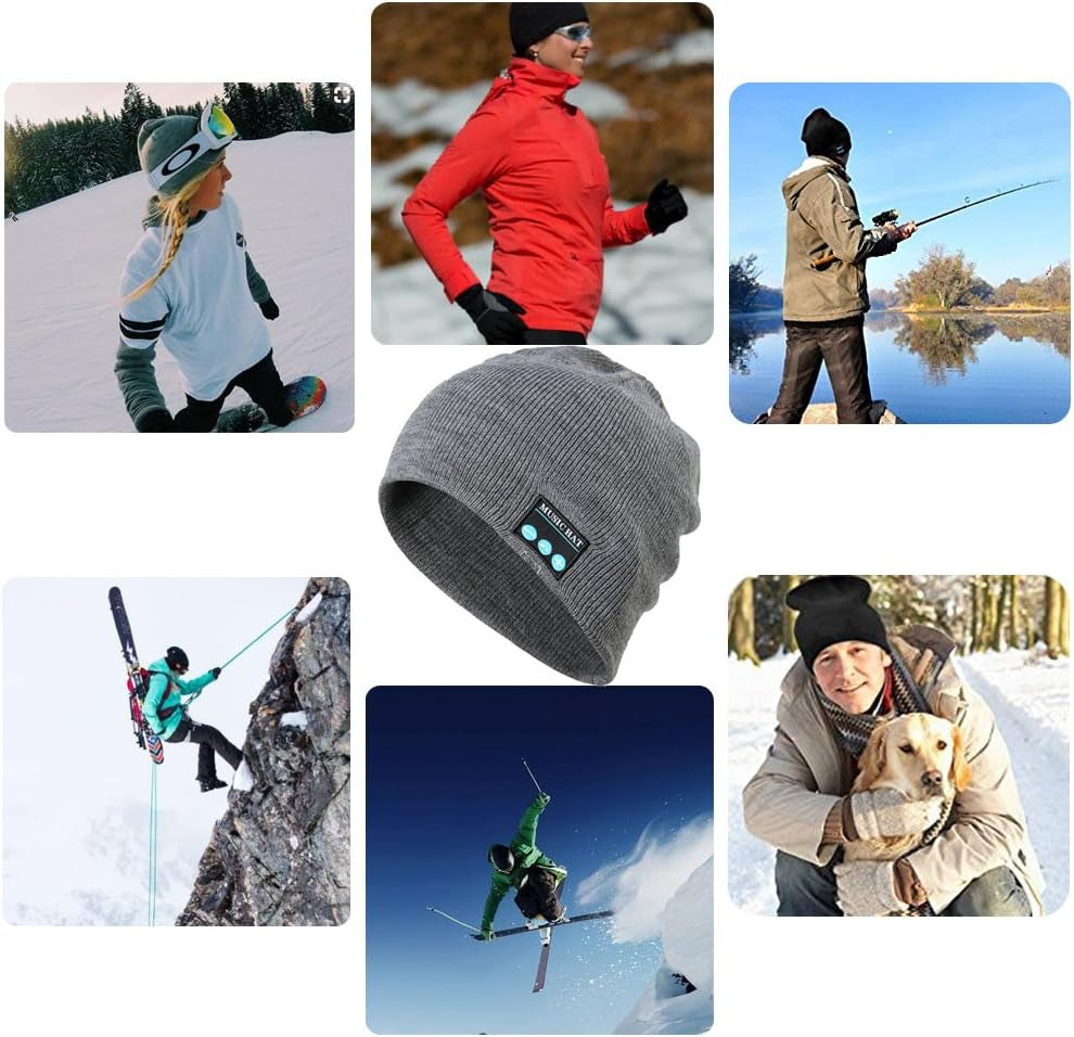 Wireless Bluetooth Beanie,Unisex Outdoor Sport Knit Hat with Stereo Speakers & Microphone