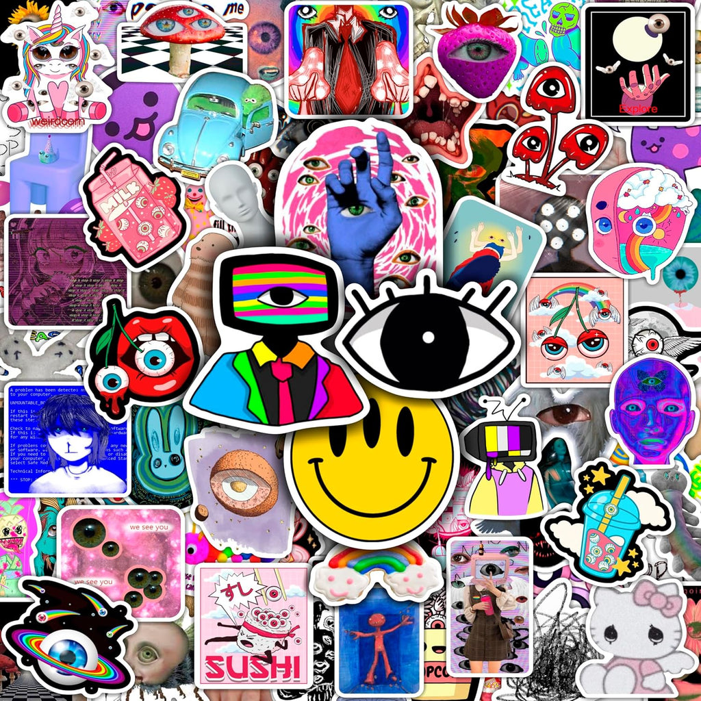 100Pcs Weirdcore Stickers, Weird Stickers for Adults, Weird Gifts, Psychedelic Decals, Trippy Decals, Weirdcore Accessories, Gifts for Women & Men