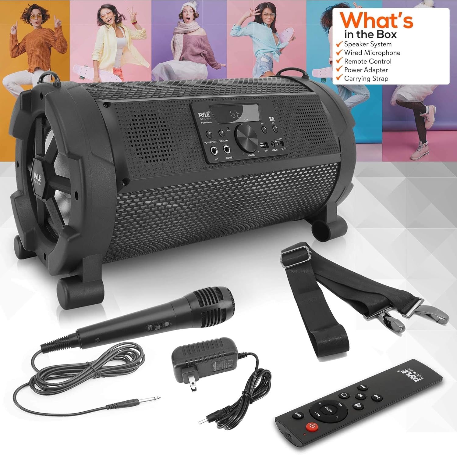 Wireless Portable Bluetooth Boombox Speaker - 500W 2.1Ch Rechargeable Boom Box Speaker Portable Barrel Loud Stereo System with Flashing LED, Digital LCD Display, AUX, USB, 1/4" Mic IN