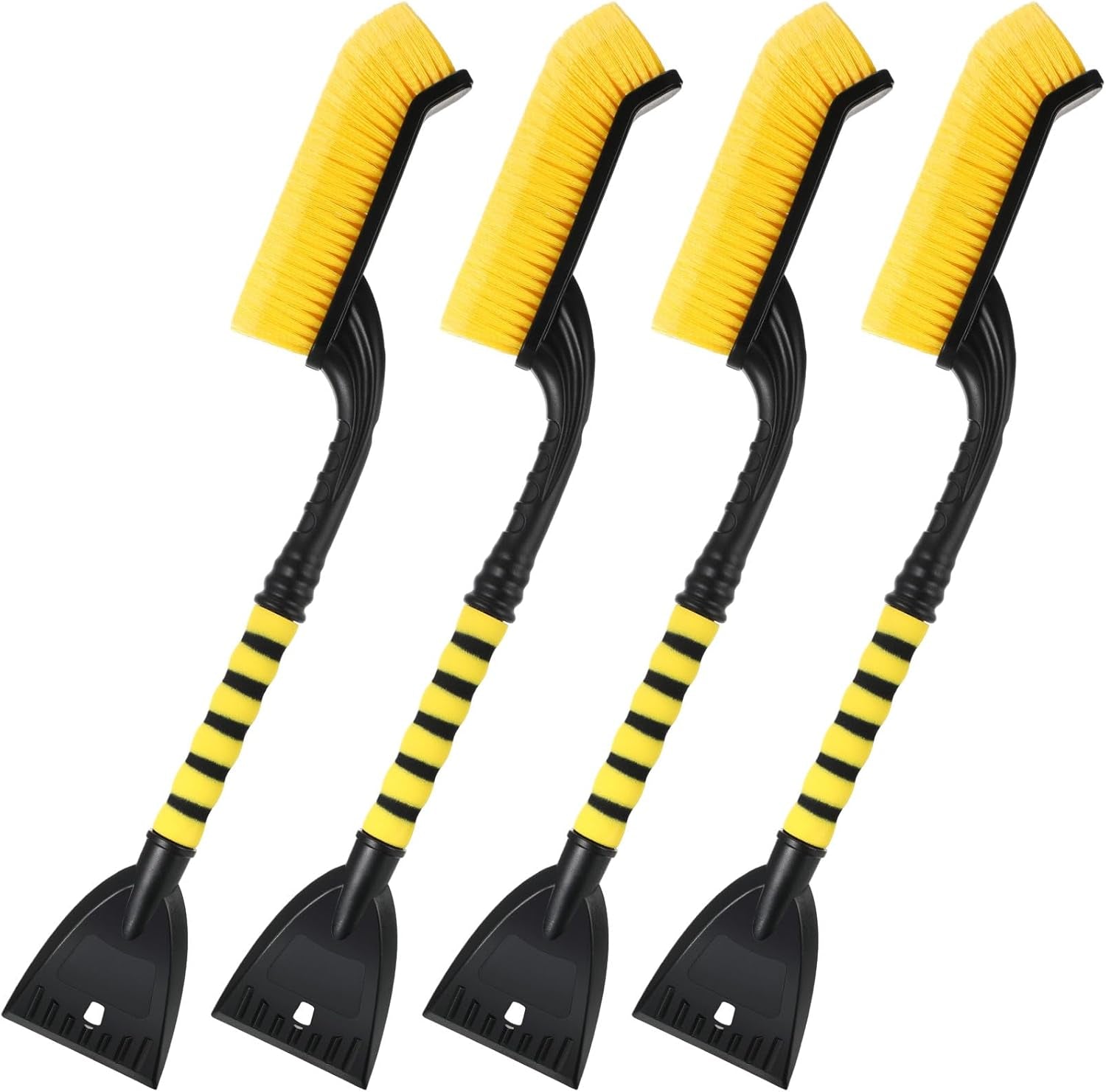4 Pieces 27 Inch Snow Brush and Detachable Ice Scrapers for Car Windshield Automotive Snow Removal with Comfortable Foam Grip Winter Car Accessories for Cars, Trucks, Suvs(Yellow)