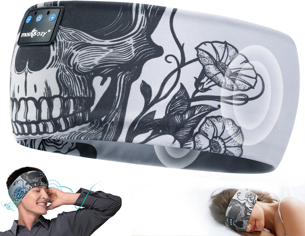 Sleep Headphones Bluetooth Headband, Wireless Sleeping Headphones Music Sport Headbands, Long Time Play Sleeping Headsets Built-In Thin Speakers, Skulls Design for Sleeping Yoga