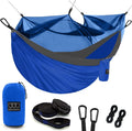 Camping Hammock - Camping Essentials, Double Hammock with Bug Net, Camping Gear Hammock for Outside, Hiking, and Travel (Blue & Gray)