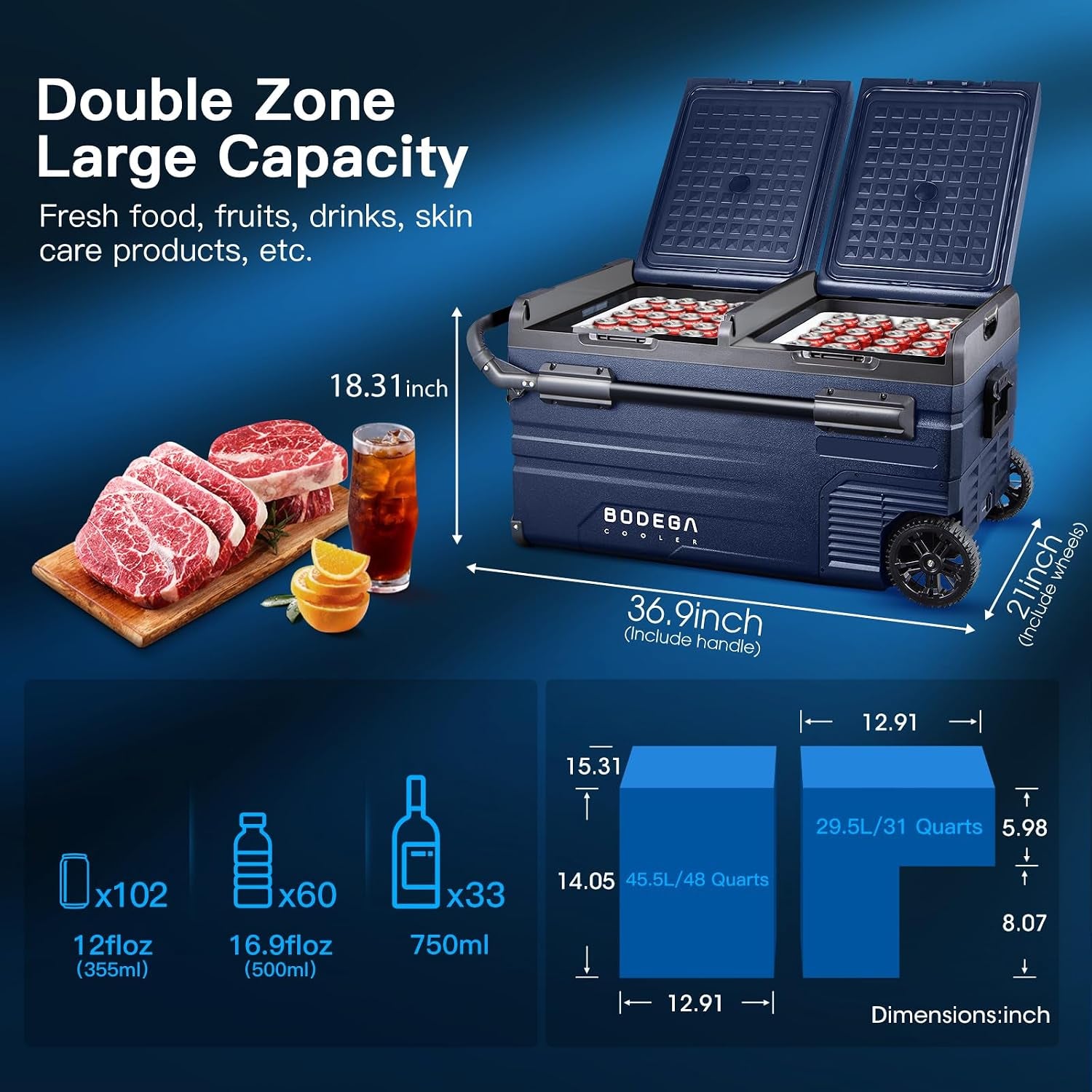 COOLER 12 Volt Car Refrigerator, Portable Freezer, Car Fridge Dual Zone WIFI APP Control, 80 Quart(75L) -4℉-68℉Car Cooler, 12/24V DC and 100-240V AC, for Camping, Travel, RV, Outdoor